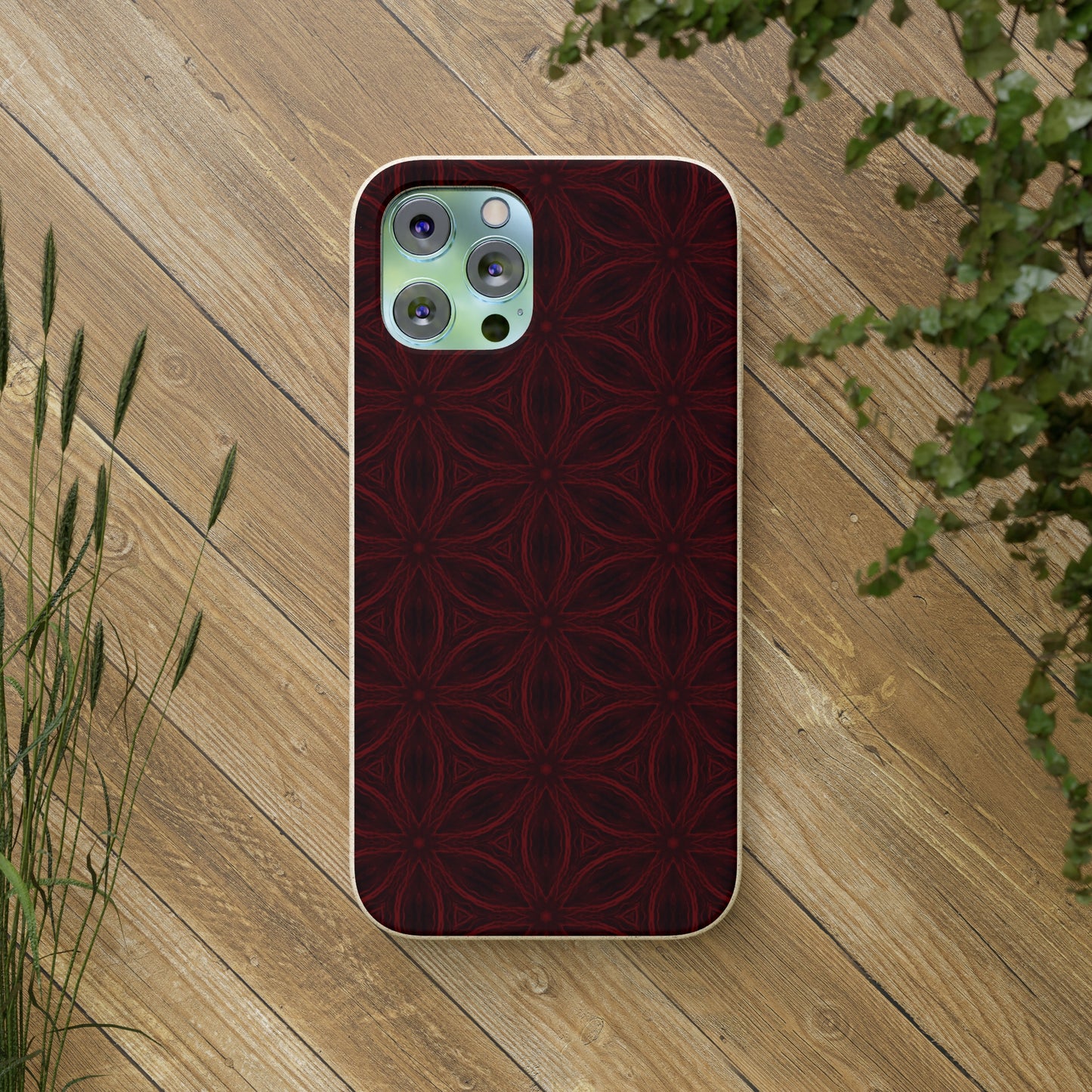 Deep Burgundy and Black Patterned Biodegradable Phone Case