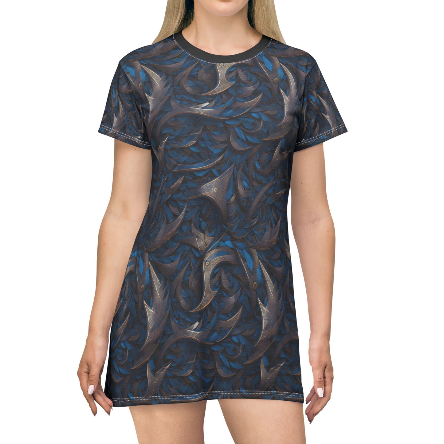 Bronze Blades and Blue Feathers Tunic Dress
