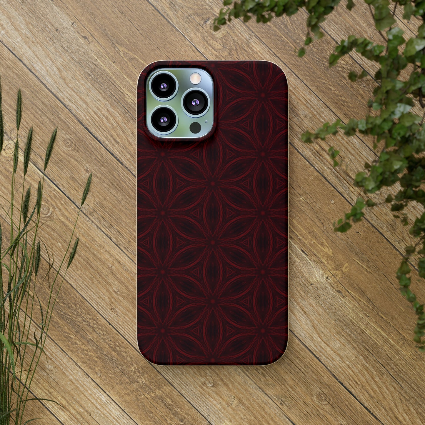 Deep Burgundy and Black Patterned Biodegradable Phone Case