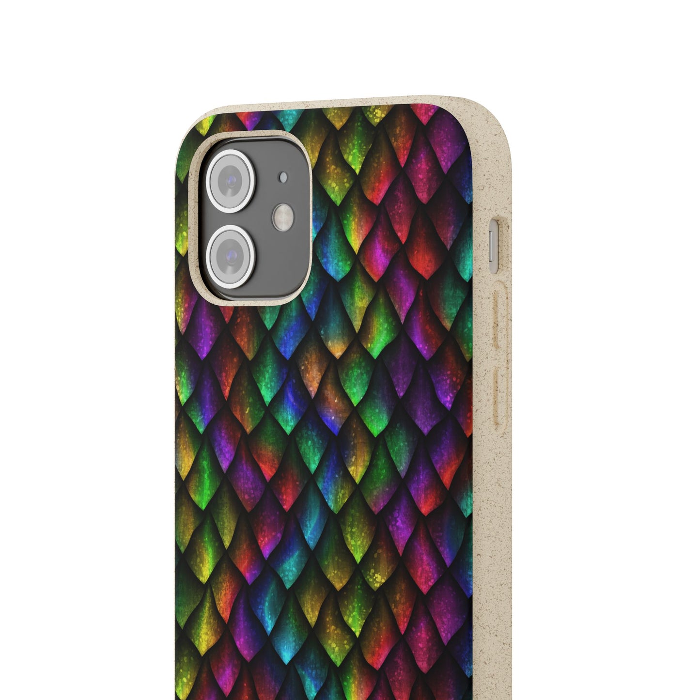 Biodegradable Dragon Scale Pattern Phone Case - Black Rainbow Colors | Eco-Friendly