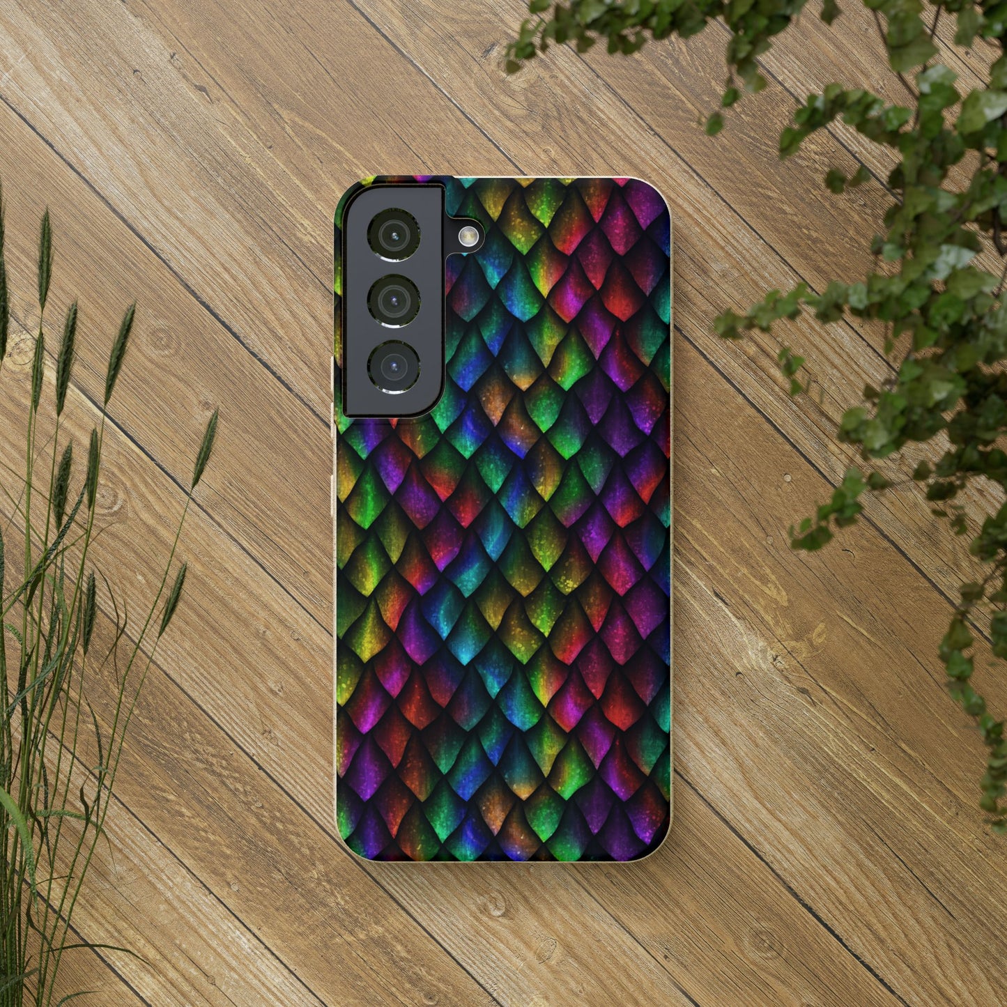 Biodegradable Dragon Scale Pattern Phone Case - Black Rainbow Colors | Eco-Friendly