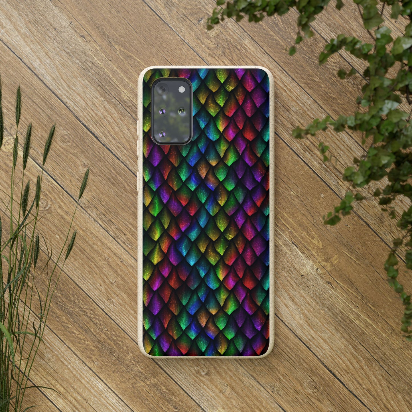 Biodegradable Dragon Scale Pattern Phone Case - Black Rainbow Colors | Eco-Friendly