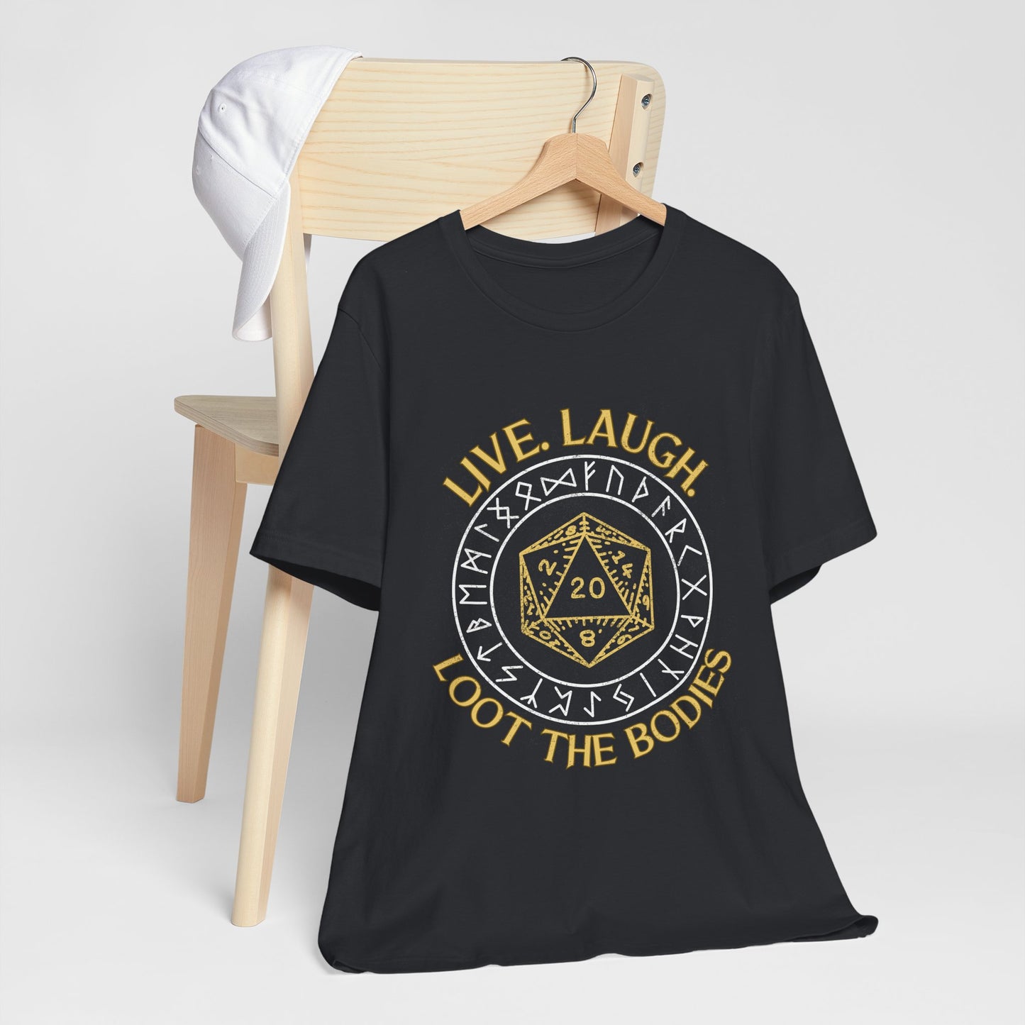 Live. Laugh. Loot the Bodies - Grunge Rune & D20 Short Sleeve Tee