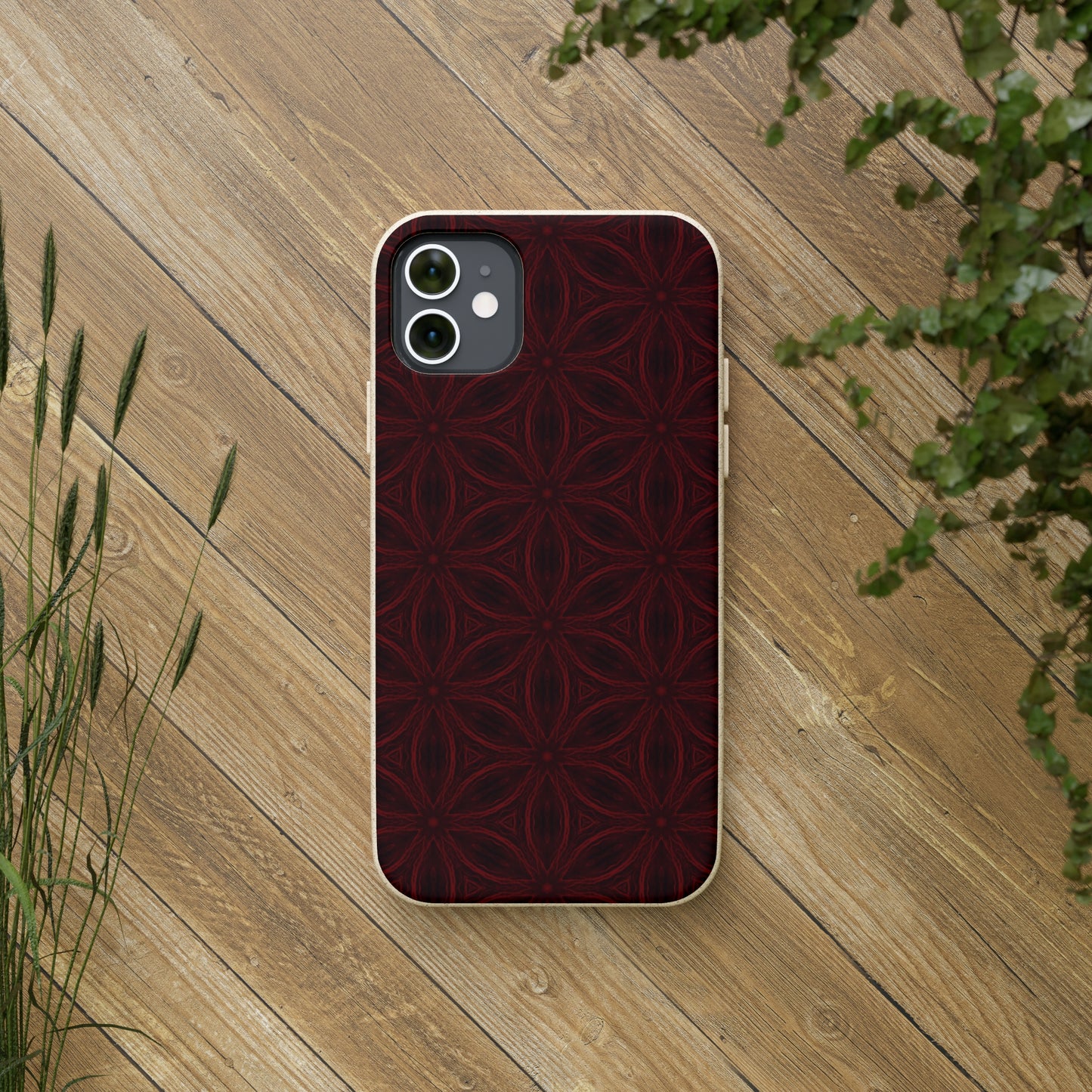 Deep Burgundy and Black Patterned Biodegradable Phone Case