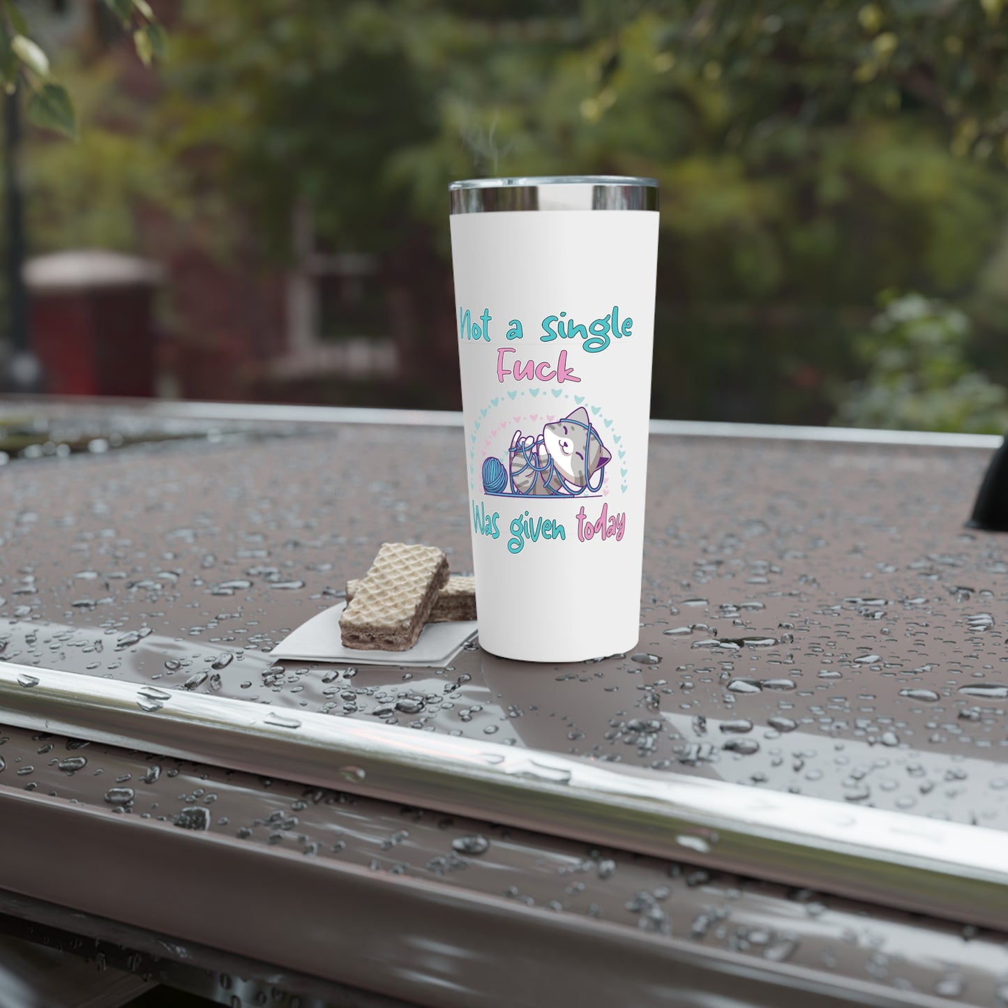 Cute Cat IDGAF | Funny Not a Single F*ck Was Given | Copper Vacuum Insulated Tumbler, 22oz