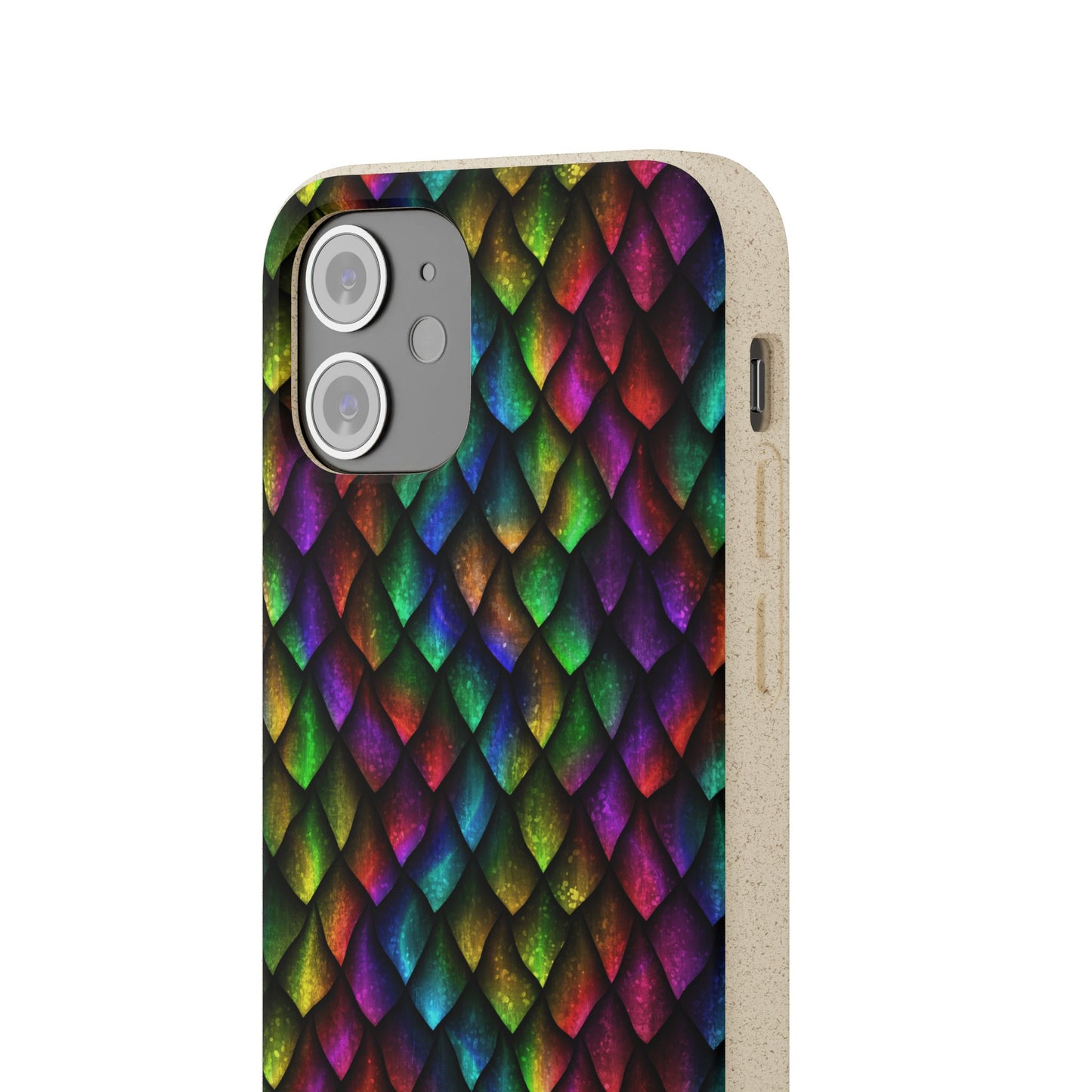Biodegradable Dragon Scale Pattern Phone Case - Black Rainbow Colors | Eco-Friendly