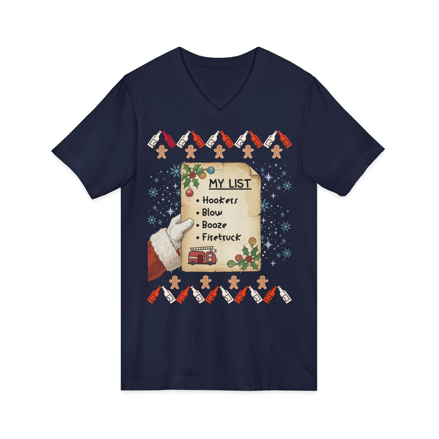 Crude Funny Santa Christmas List Ugly Sweater Style | Adult Holiday V-Neck Shirt