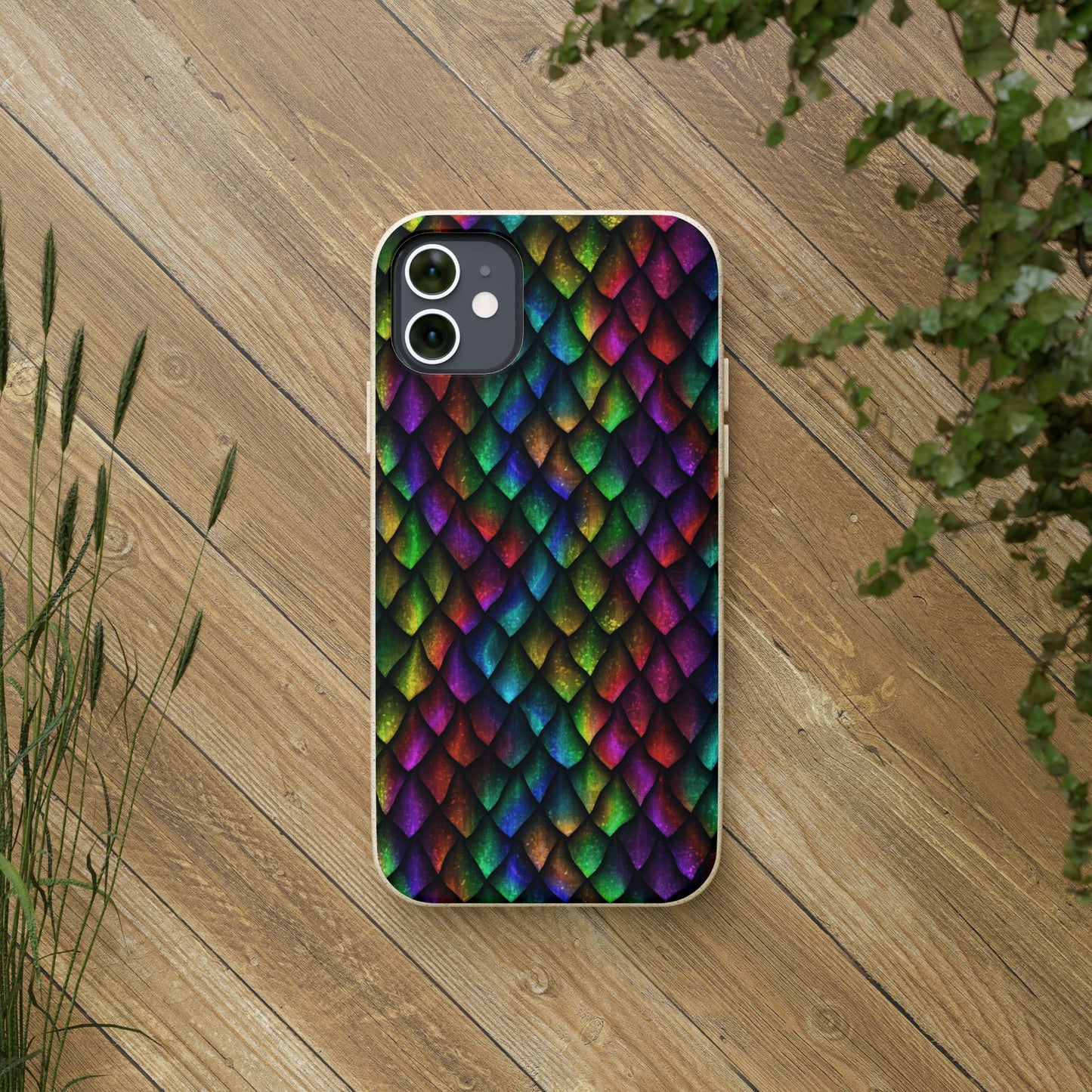 Biodegradable Dragon Scale Pattern Phone Case - Black Rainbow Colors | Eco-Friendly