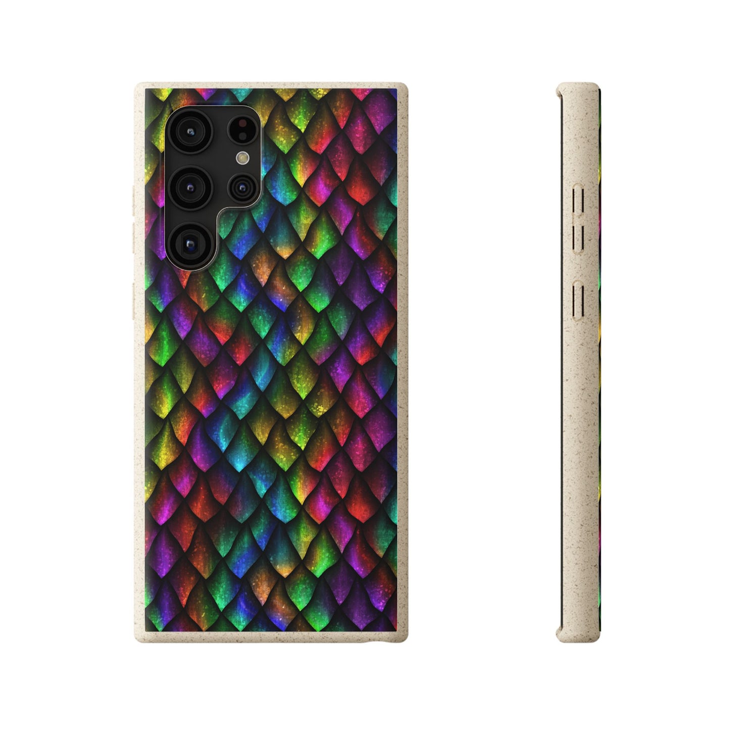 Biodegradable Dragon Scale Pattern Phone Case - Black Rainbow Colors | Eco-Friendly