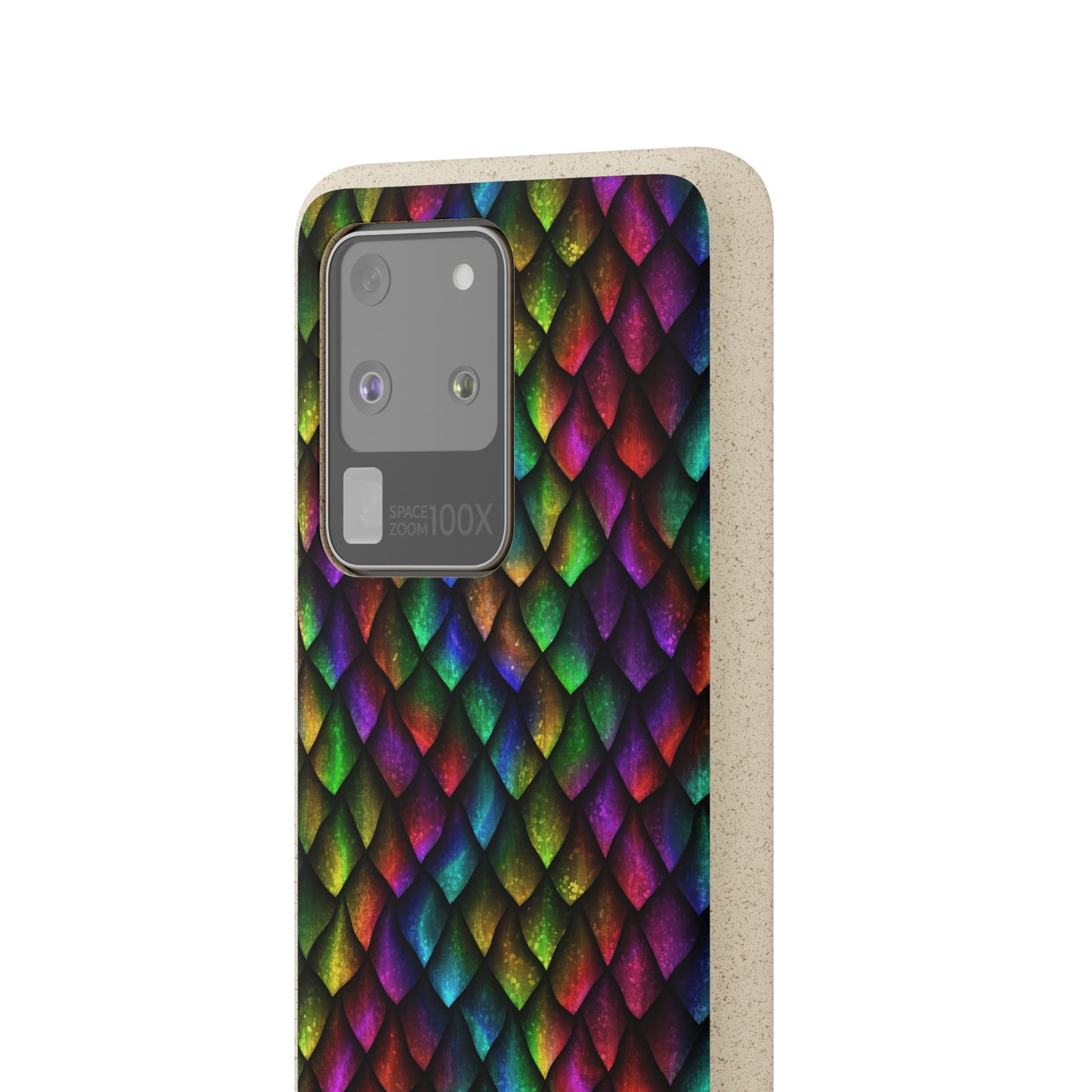 Biodegradable Dragon Scale Pattern Phone Case - Black Rainbow Colors | Eco-Friendly