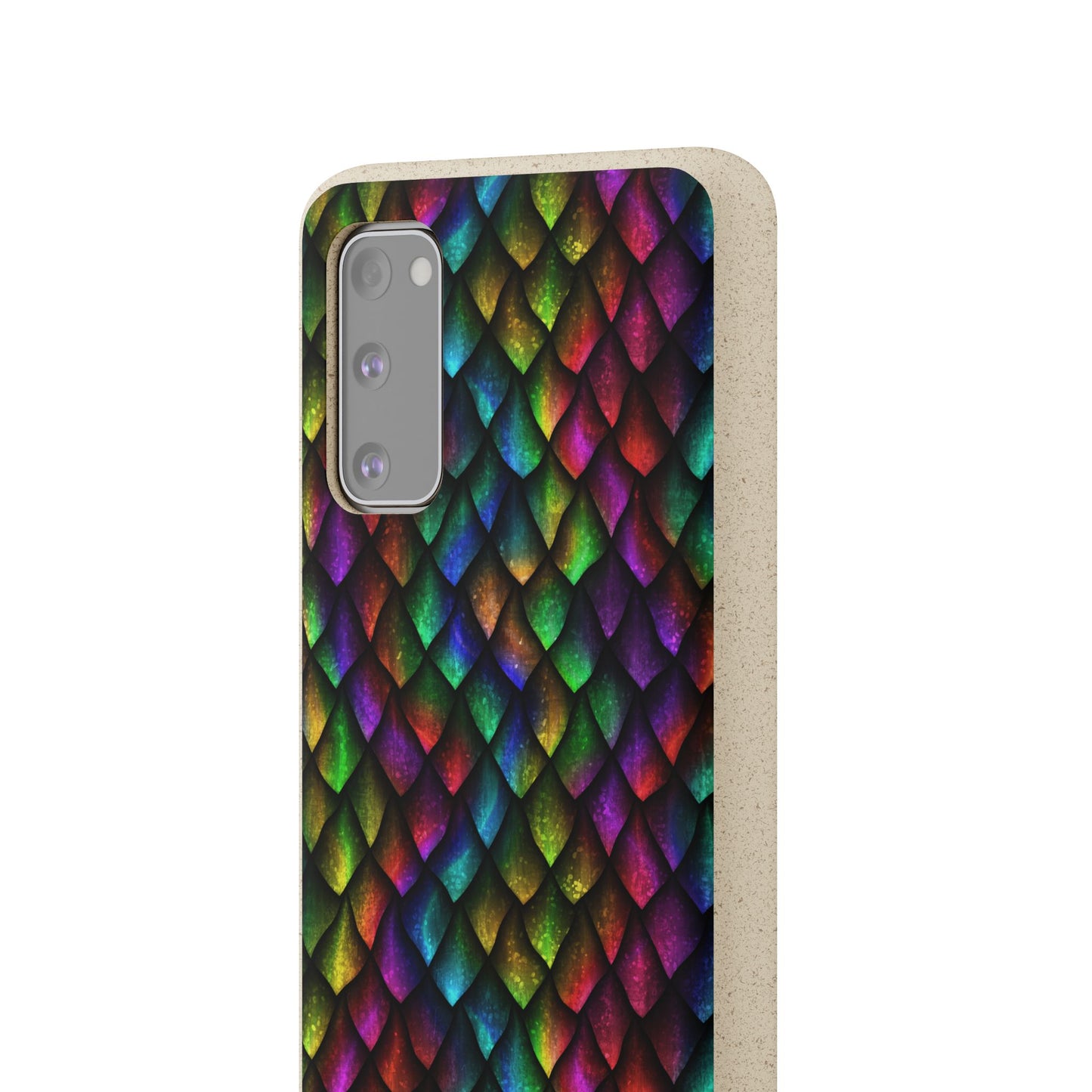 Biodegradable Dragon Scale Pattern Phone Case - Black Rainbow Colors | Eco-Friendly