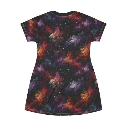 Galaxies and Nebulae Print T-Shirt Dress, Casual Summer Tunic Dress