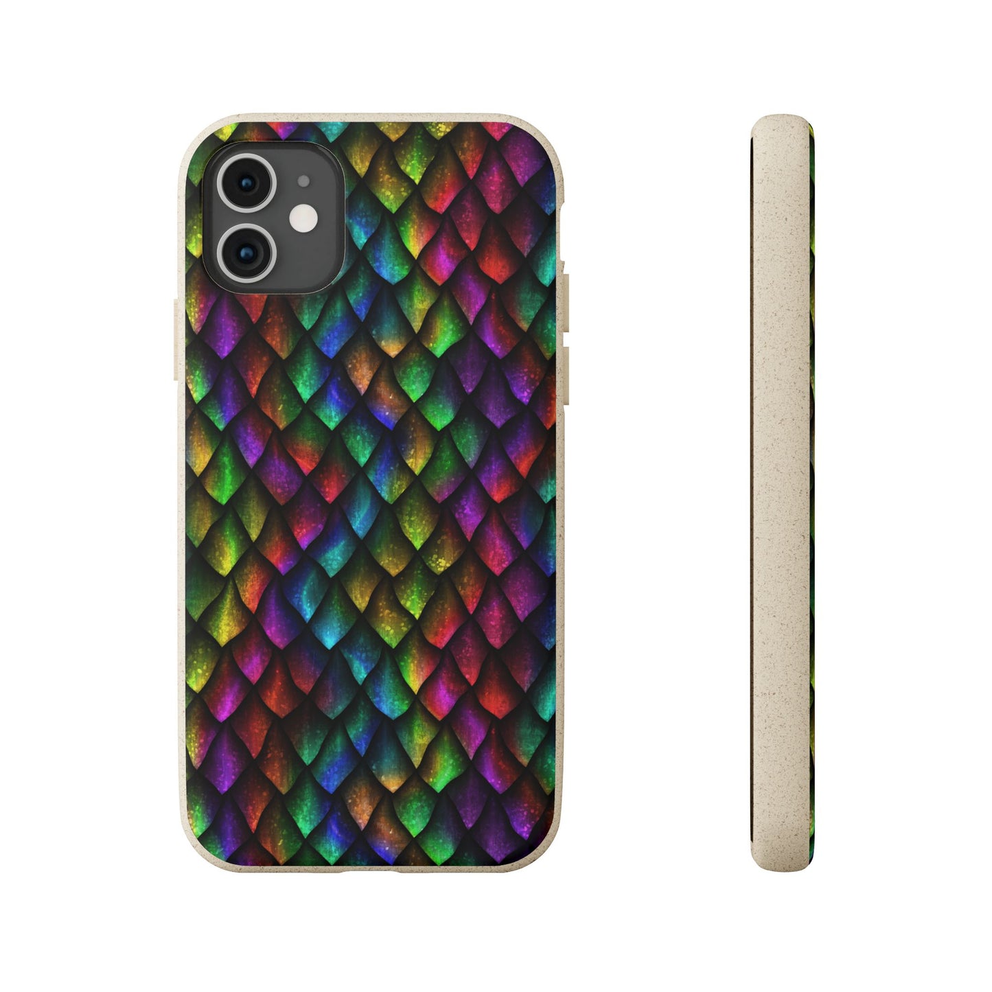 Biodegradable Dragon Scale Pattern Phone Case - Black Rainbow Colors | Eco-Friendly