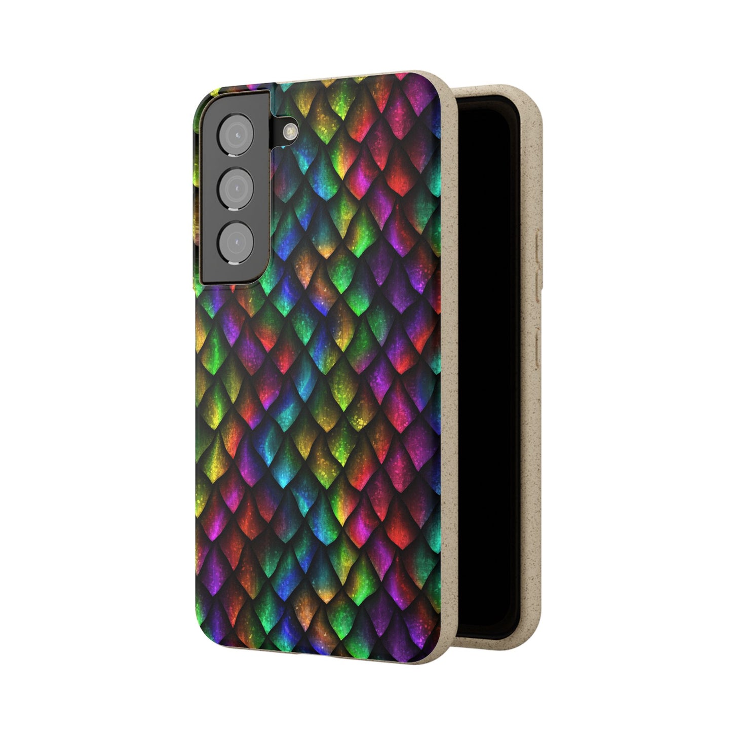 Biodegradable Dragon Scale Pattern Phone Case - Black Rainbow Colors | Eco-Friendly