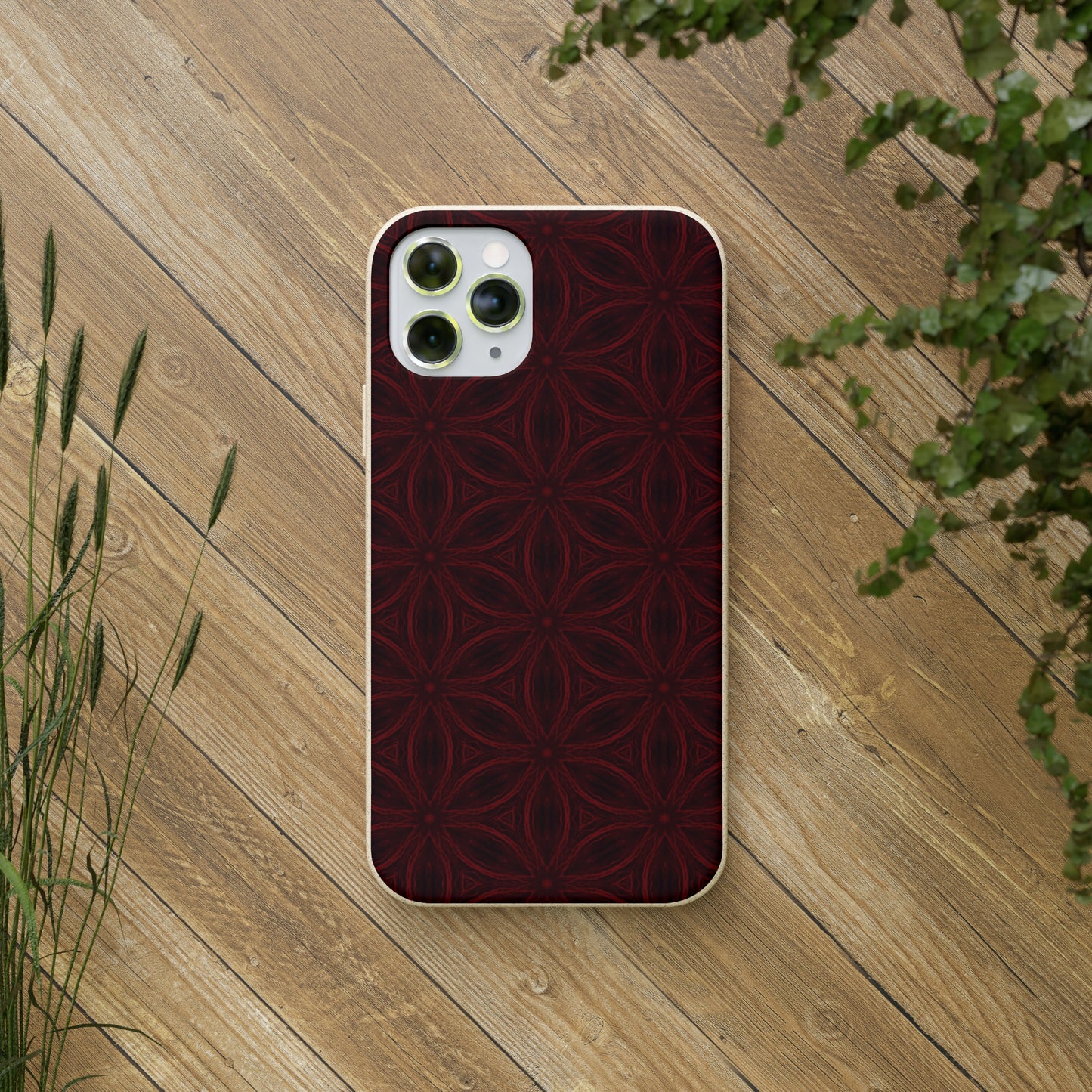 Deep Burgundy and Black Patterned Biodegradable Phone Case