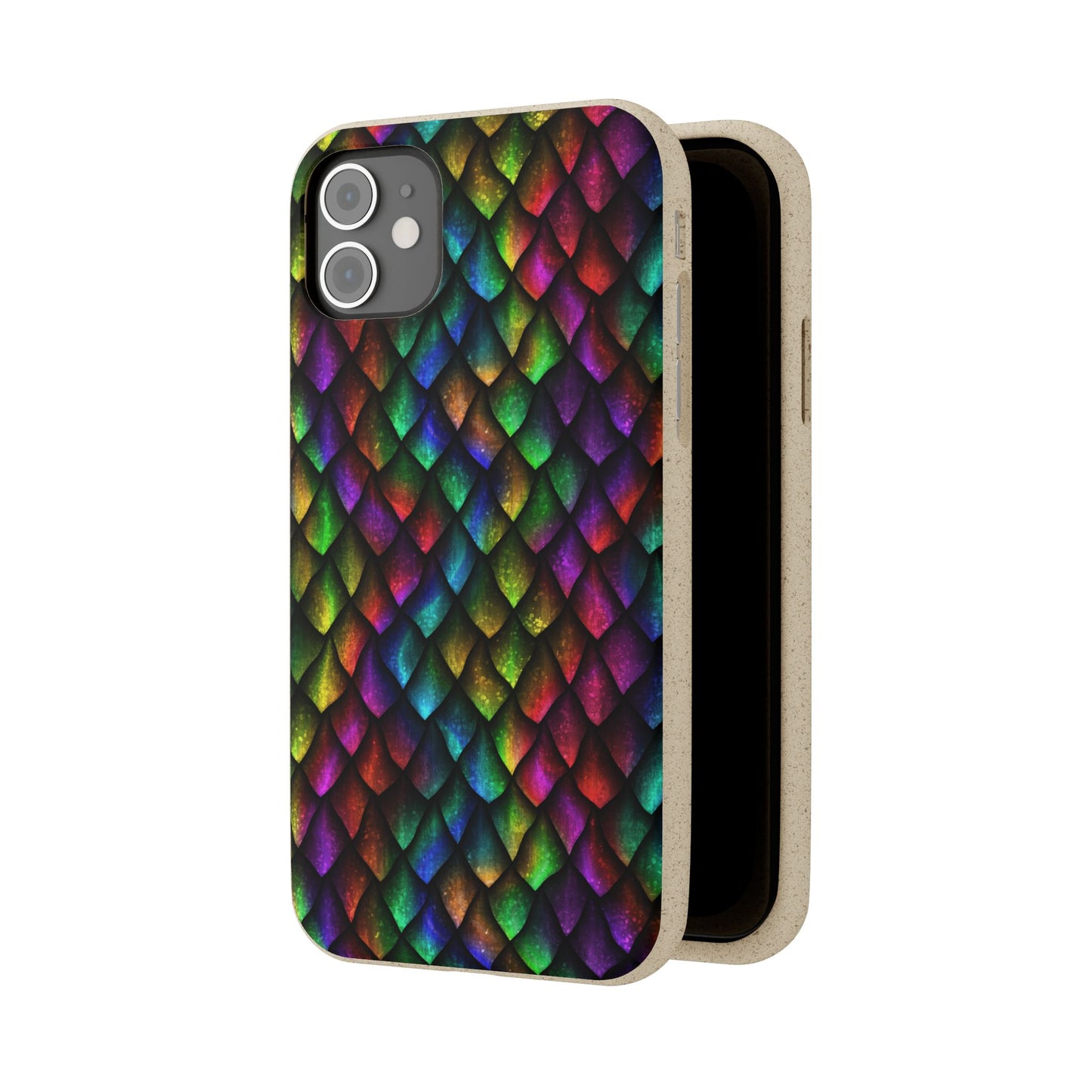 Biodegradable Dragon Scale Pattern Phone Case - Black Rainbow Colors | Eco-Friendly