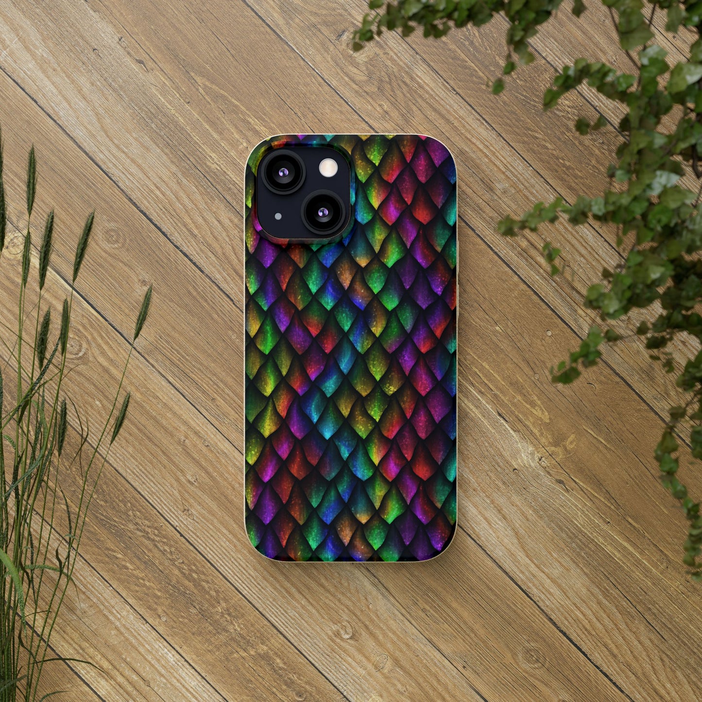 Biodegradable Dragon Scale Pattern Phone Case - Black Rainbow Colors | Eco-Friendly