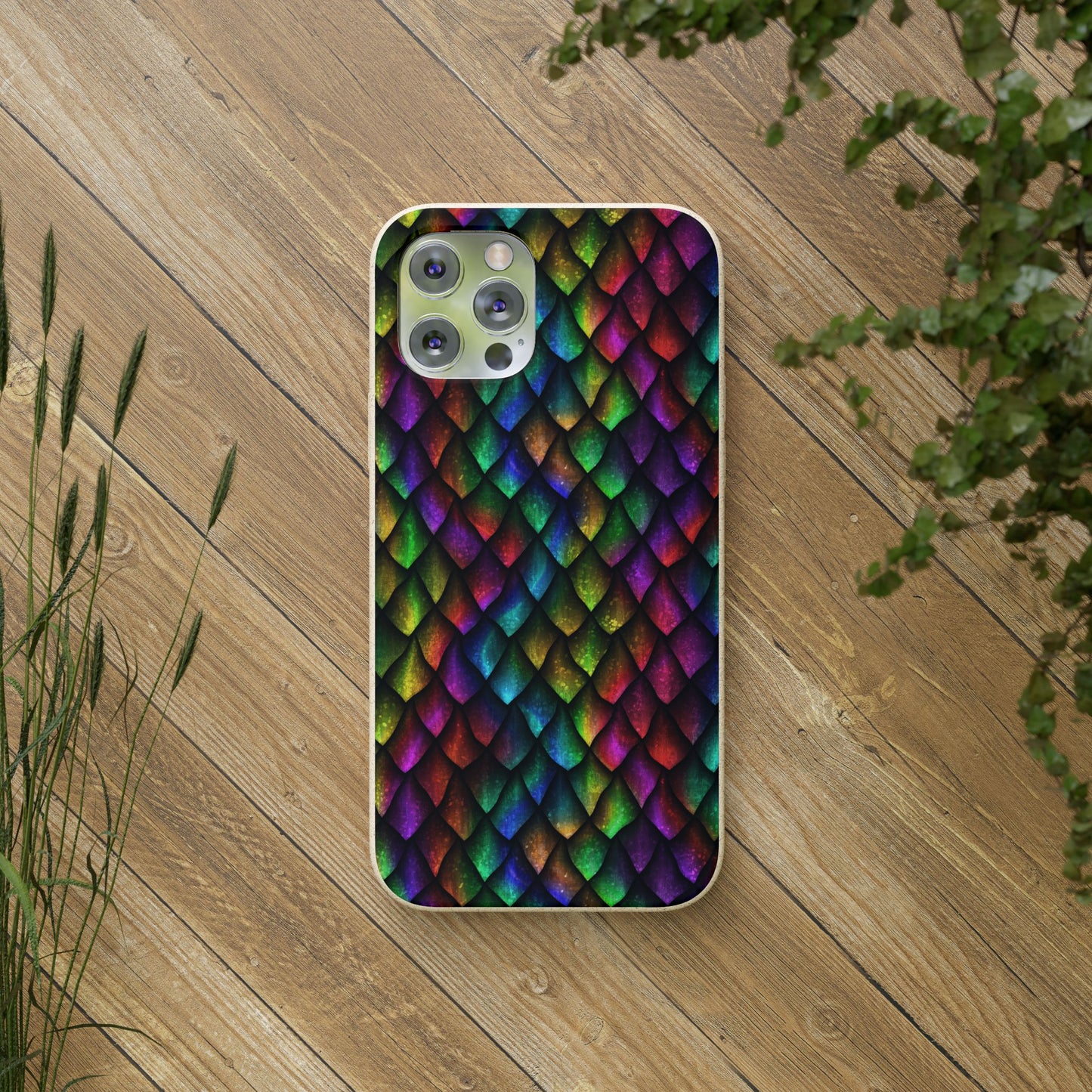 Biodegradable Dragon Scale Pattern Phone Case - Black Rainbow Colors | Eco-Friendly