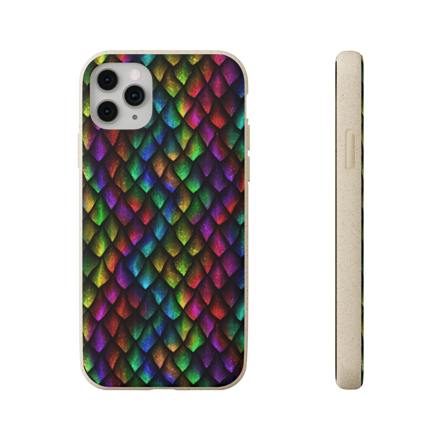 Biodegradable Dragon Scale Pattern Phone Case - Black Rainbow Colors | Eco-Friendly