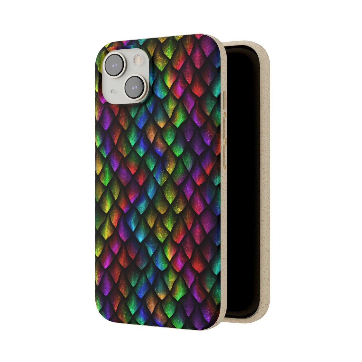 Biodegradable Dragon Scale Pattern Phone Case - Black Rainbow Colors | Eco-Friendly