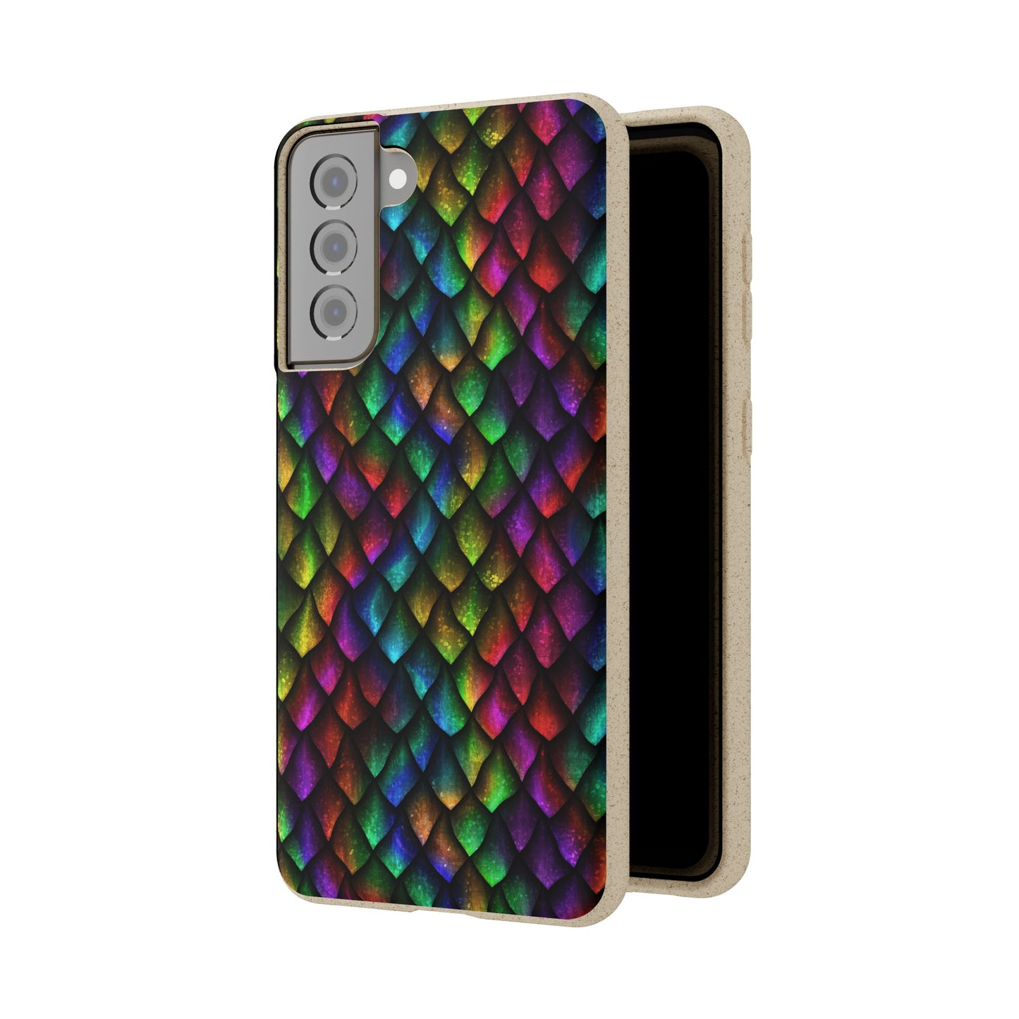 Biodegradable Dragon Scale Pattern Phone Case - Black Rainbow Colors | Eco-Friendly