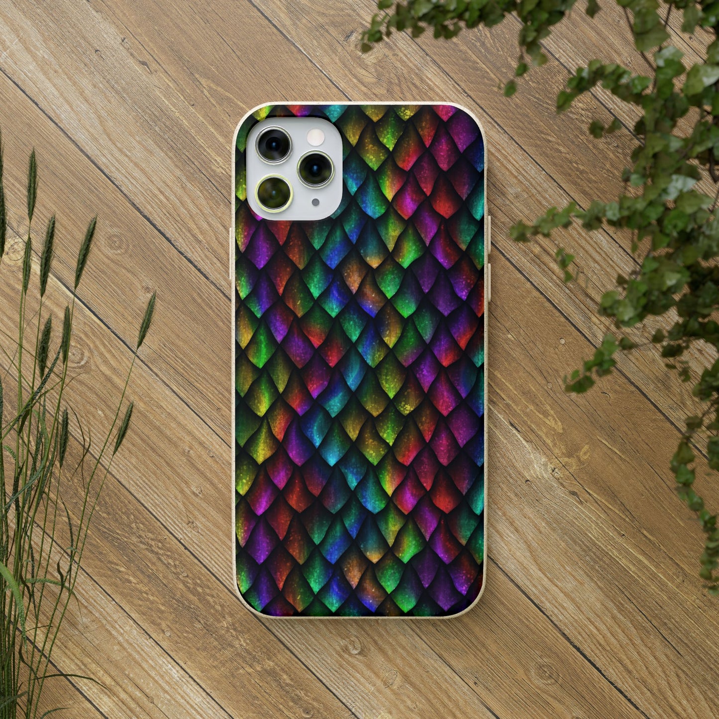 Biodegradable Dragon Scale Pattern Phone Case - Black Rainbow Colors | Eco-Friendly