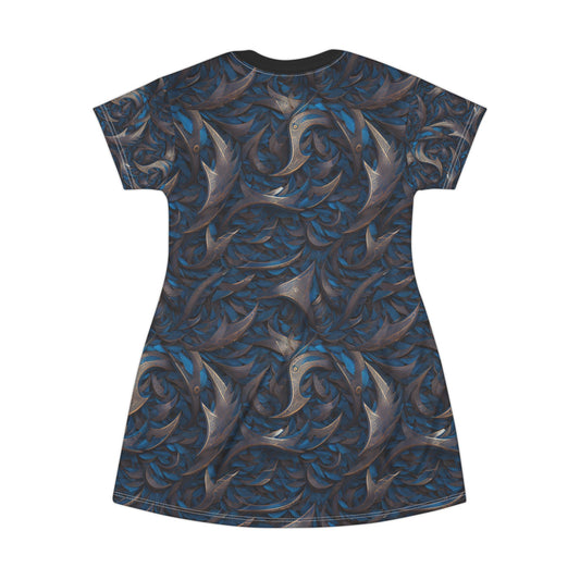 Bronze Blades and Blue Feathers Tunic Dress