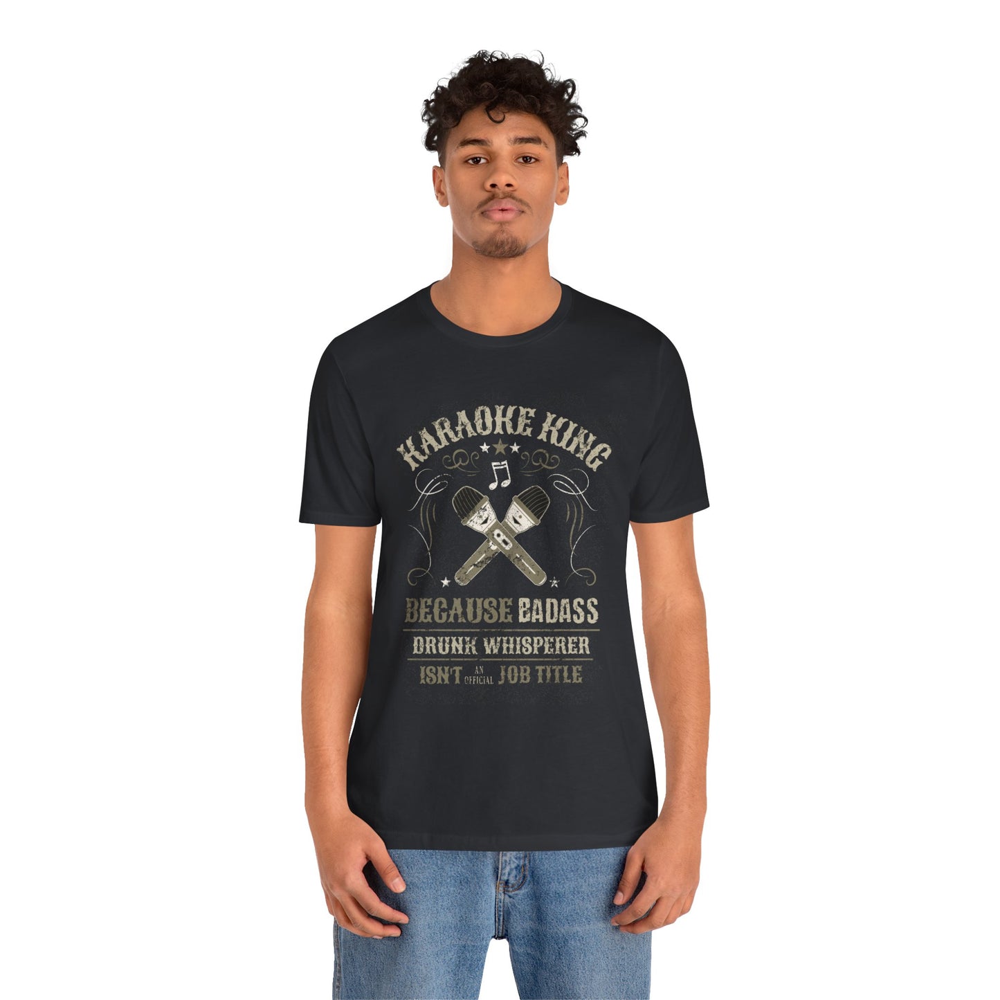 Karaoke King T-Shirt | Funny Drunk Whisperer Tee | Distressed Vintage Style Mic Design