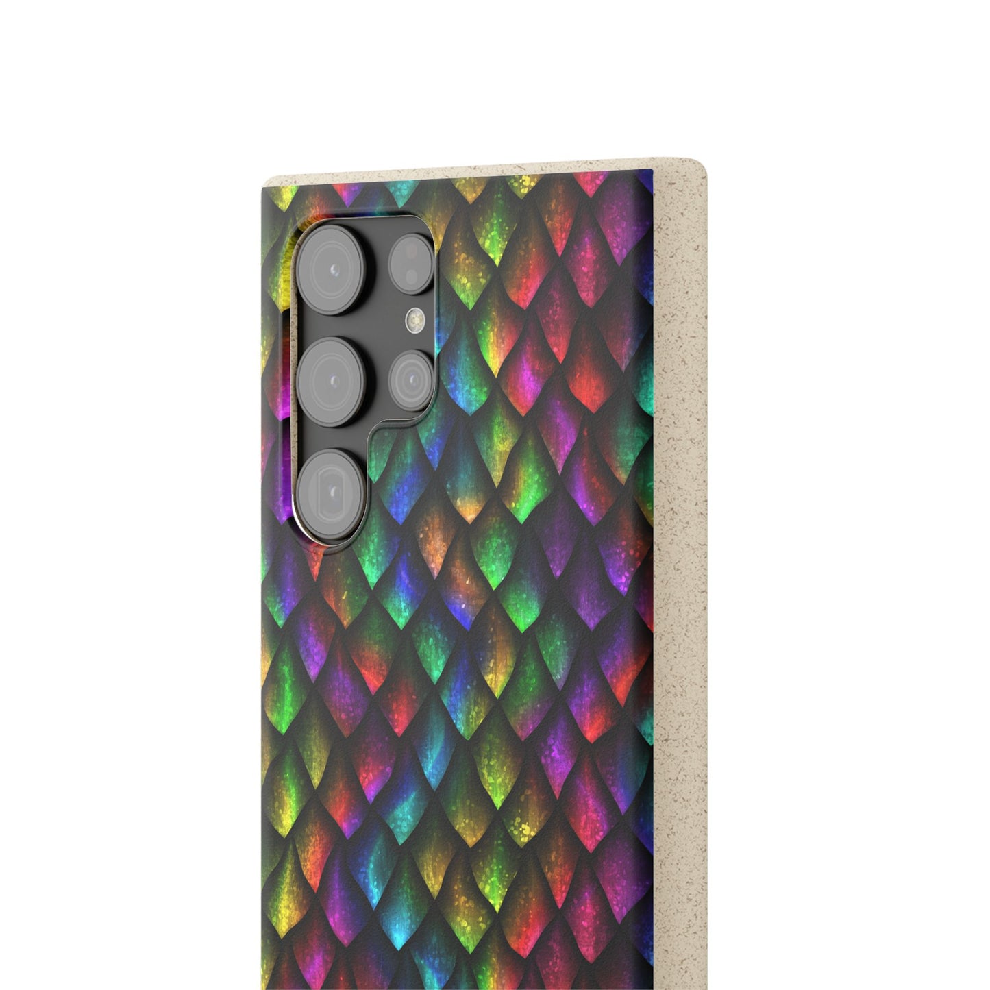 Biodegradable Dragon Scale Pattern Phone Case - Black Rainbow Colors | Eco-Friendly