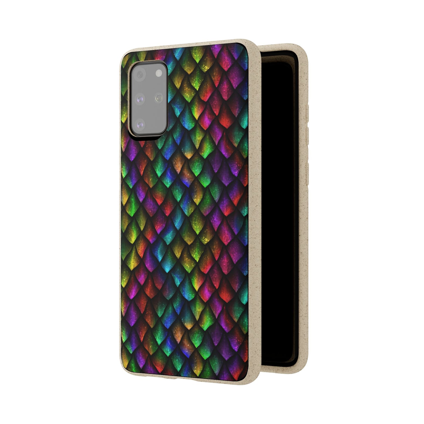 Biodegradable Dragon Scale Pattern Phone Case - Black Rainbow Colors | Eco-Friendly