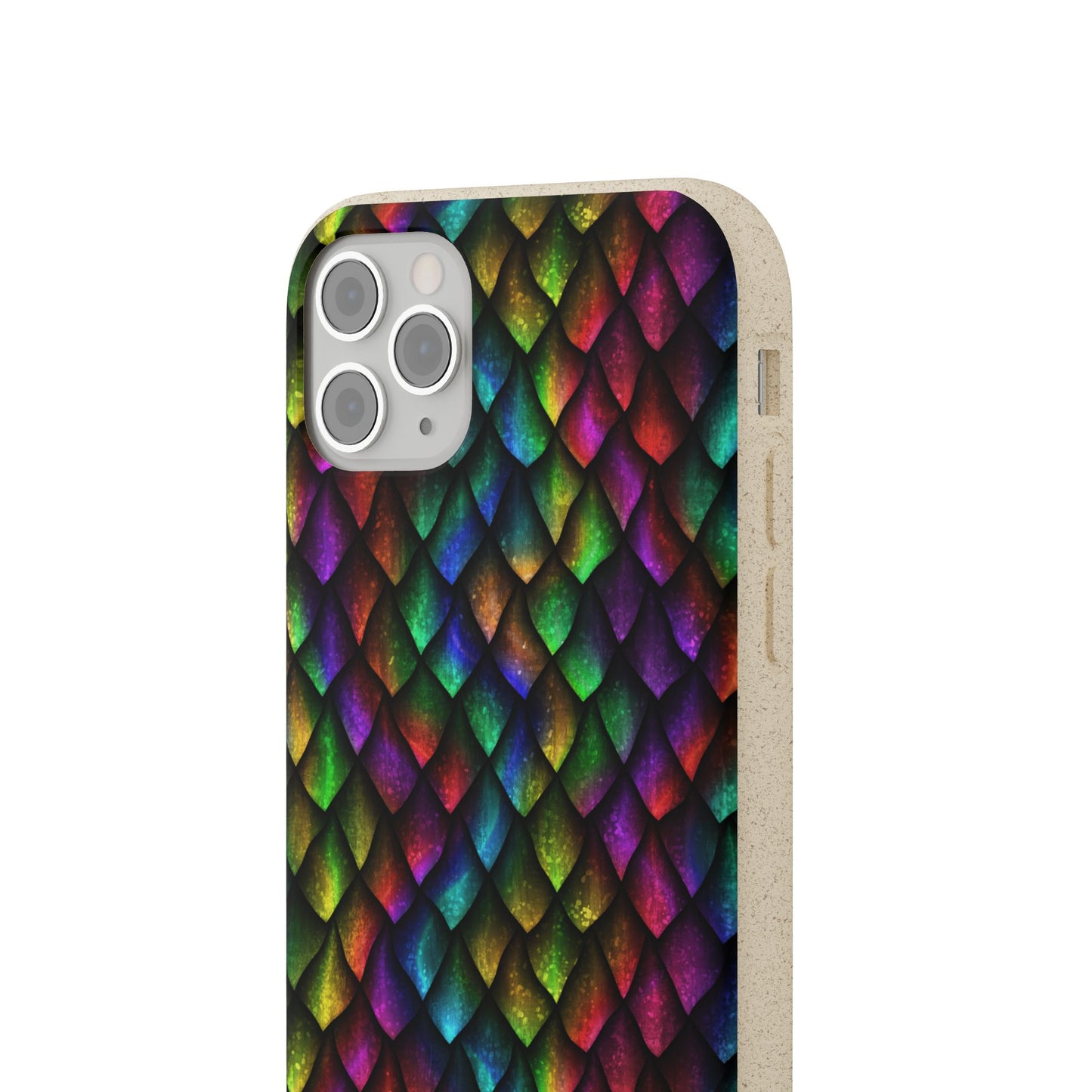 Biodegradable Dragon Scale Pattern Phone Case - Black Rainbow Colors | Eco-Friendly