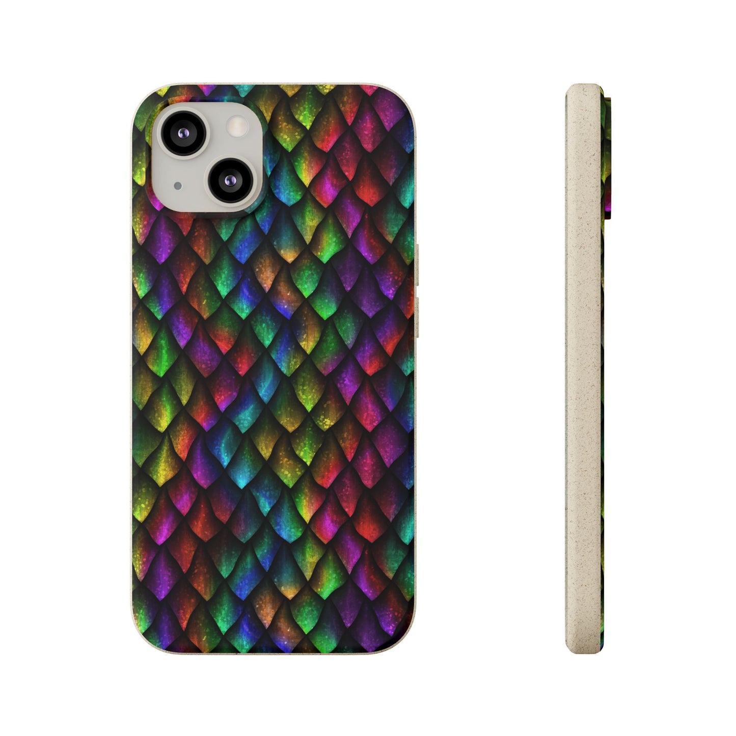 Biodegradable Dragon Scale Pattern Phone Case - Black Rainbow Colors | Eco-Friendly