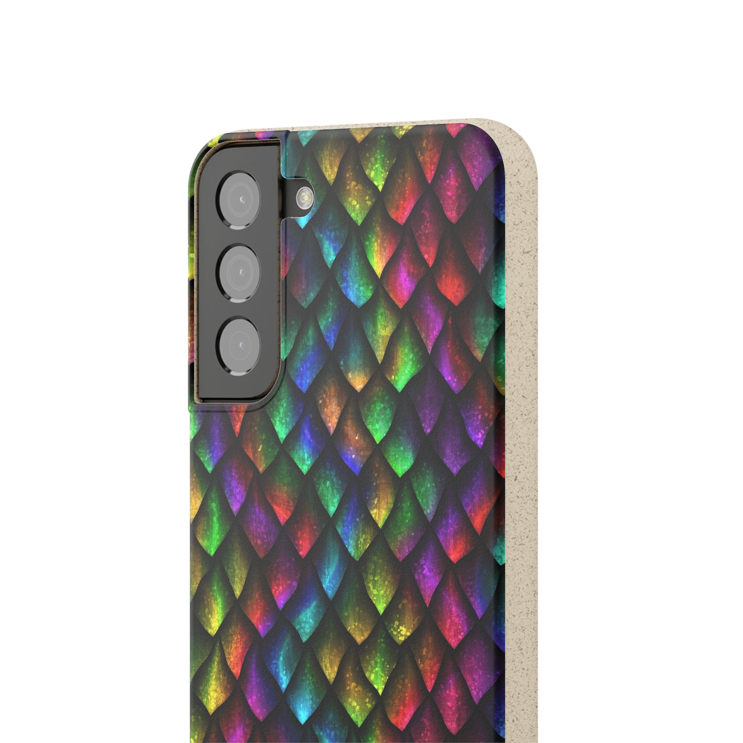 Biodegradable Dragon Scale Pattern Phone Case - Black Rainbow Colors | Eco-Friendly