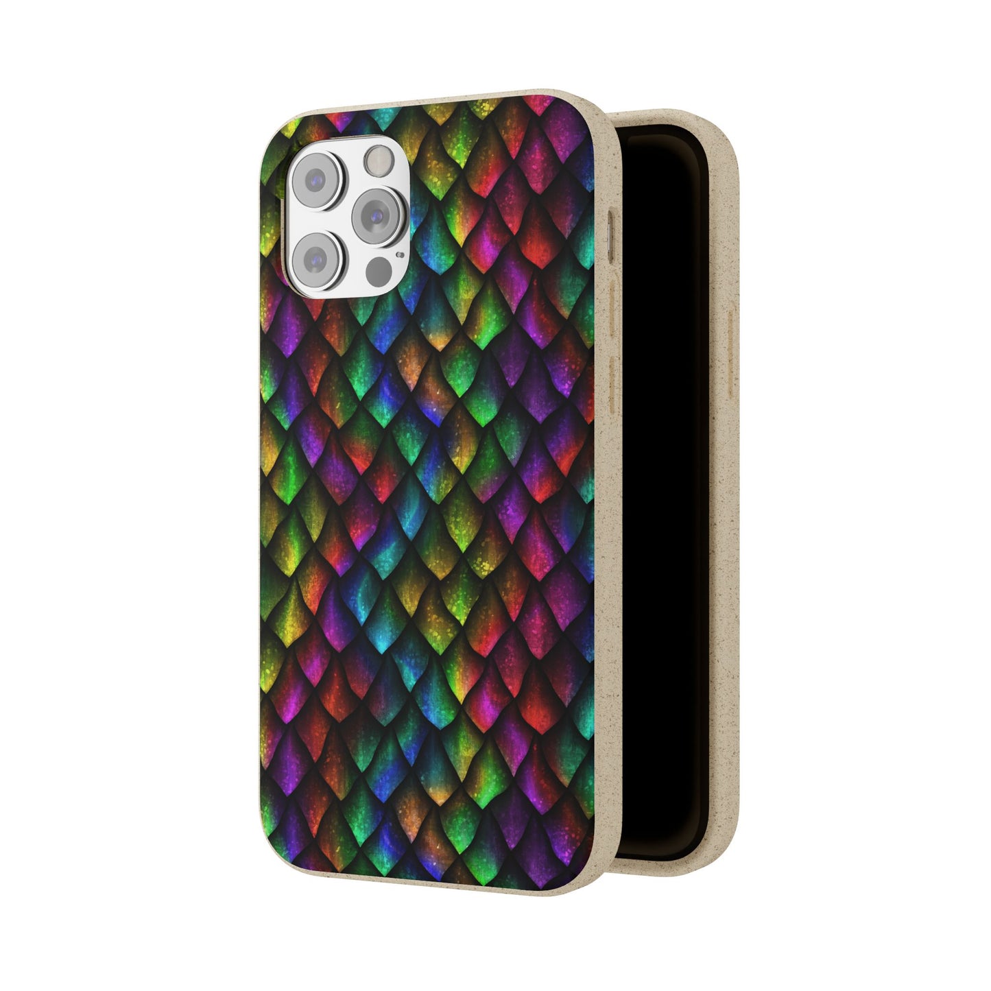 Biodegradable Dragon Scale Pattern Phone Case - Black Rainbow Colors | Eco-Friendly