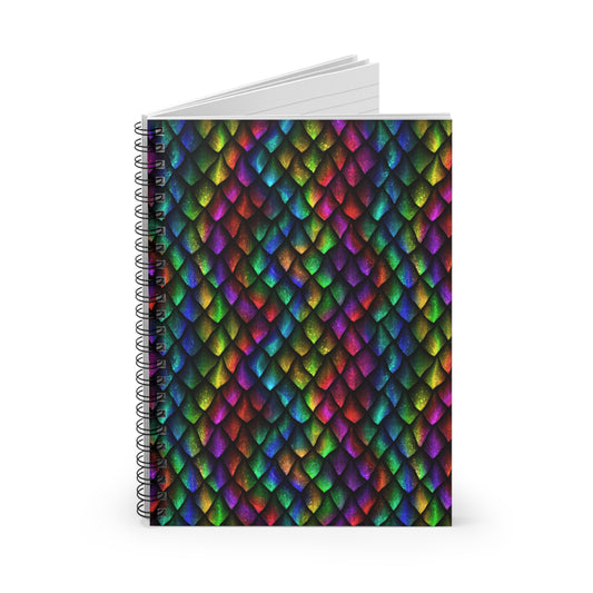 Dragon Scale Black Rainbow Colored Spiral Notebook - Ruled Line