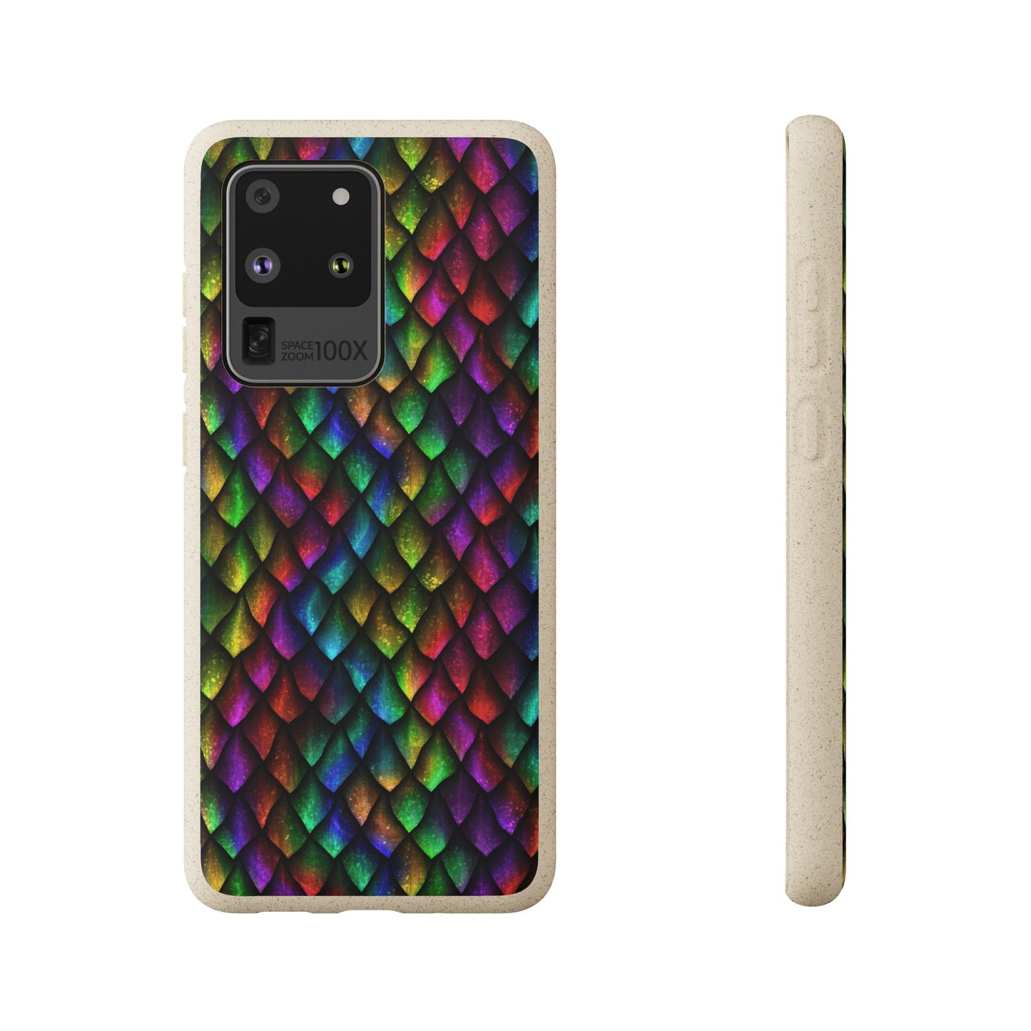 Biodegradable Dragon Scale Pattern Phone Case - Black Rainbow Colors | Eco-Friendly