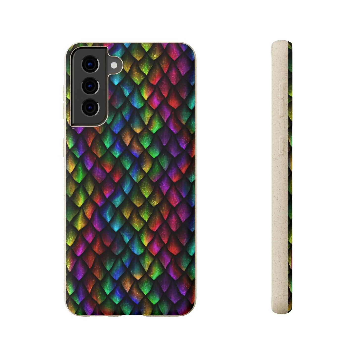 Biodegradable Dragon Scale Pattern Phone Case - Black Rainbow Colors | Eco-Friendly