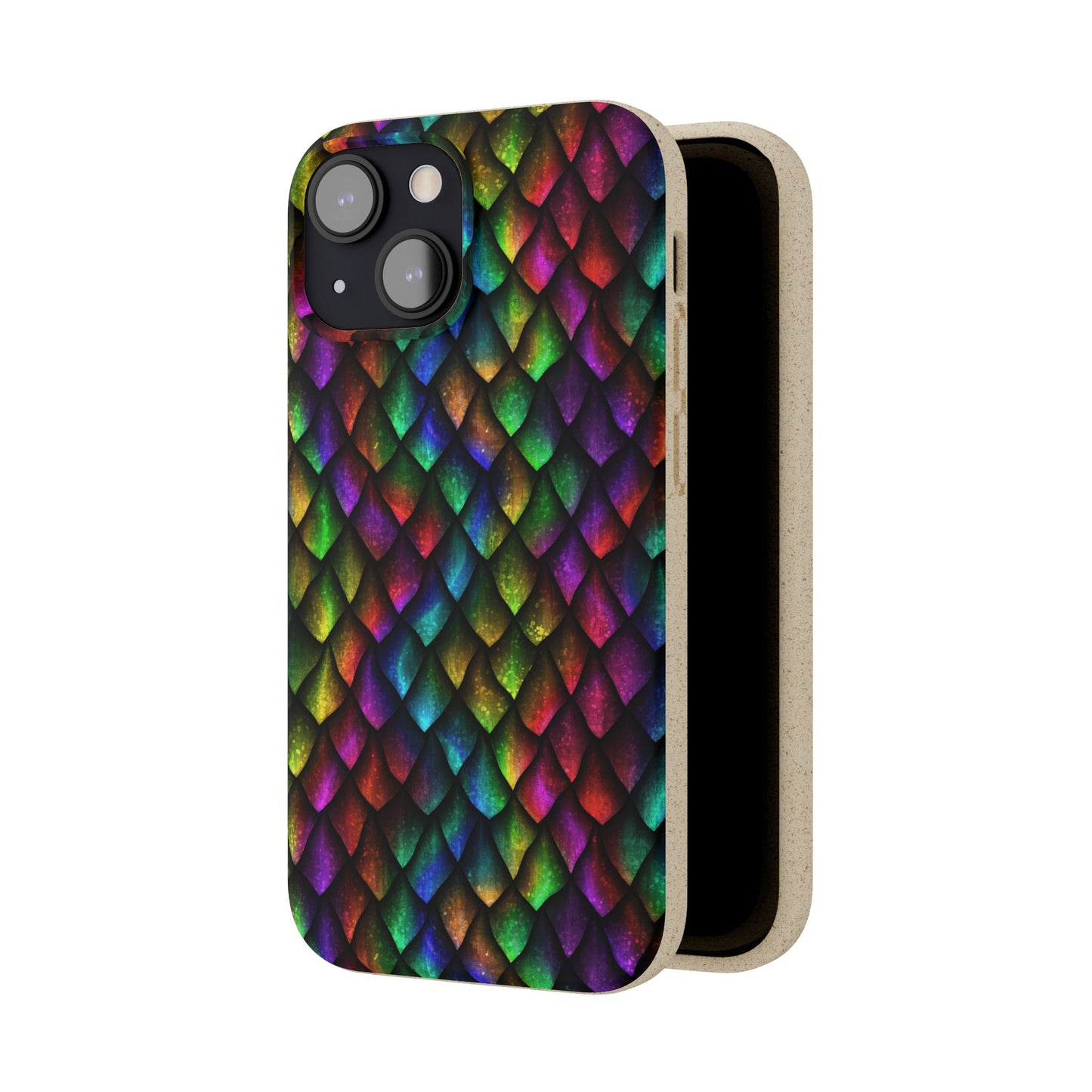Biodegradable Dragon Scale Pattern Phone Case - Black Rainbow Colors | Eco-Friendly