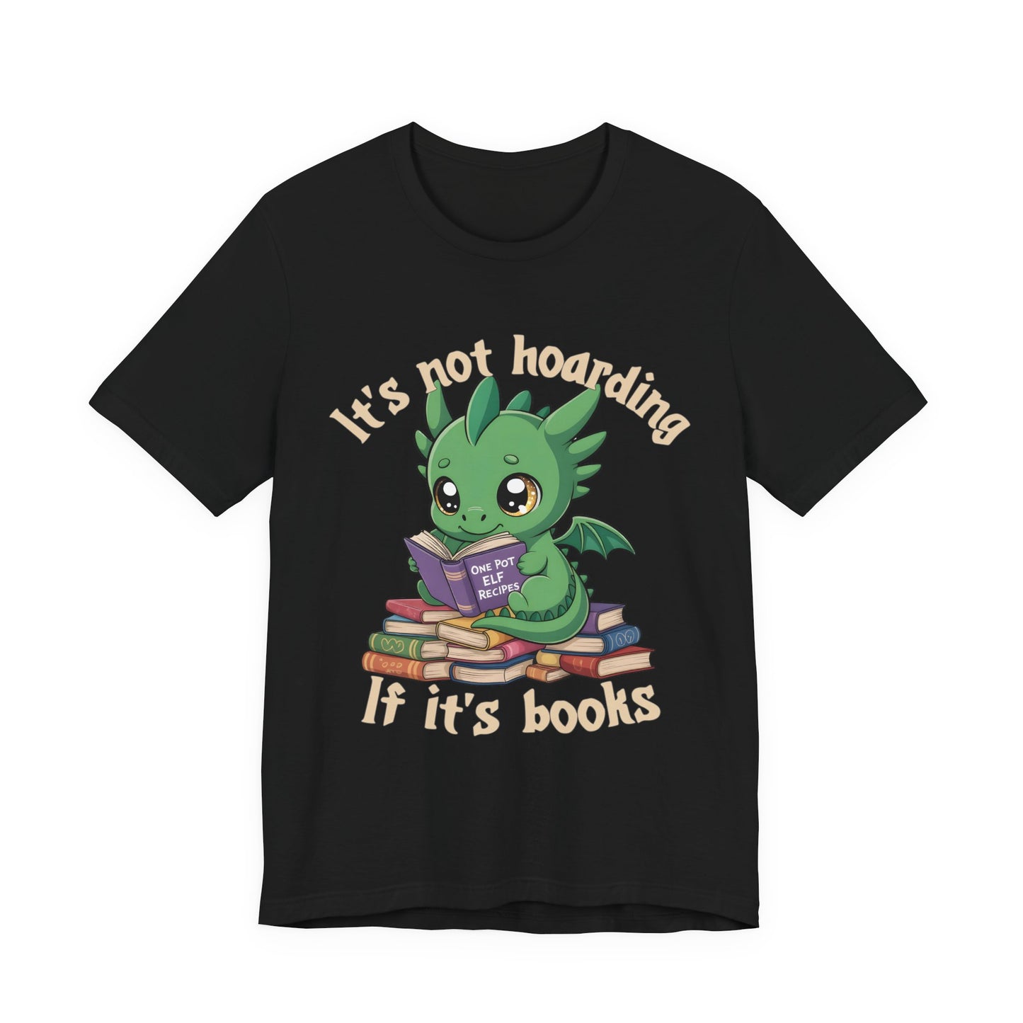 Funny Chibi Dragon Book Hoarder Tee – Kawaii Fantasy Shirt for Book Lovers
