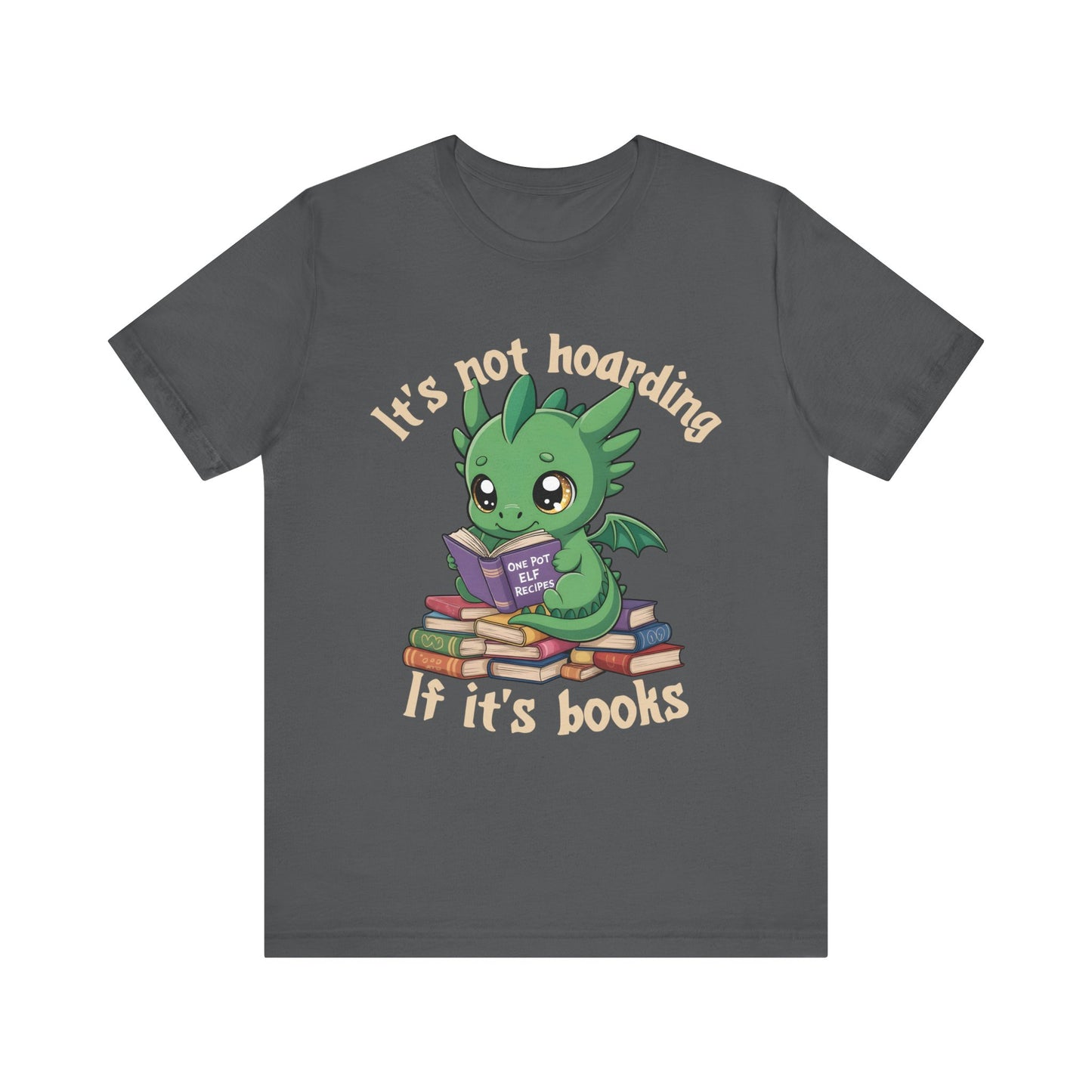 Funny Chibi Dragon Book Hoarder Tee – Kawaii Fantasy Shirt for Book Lovers