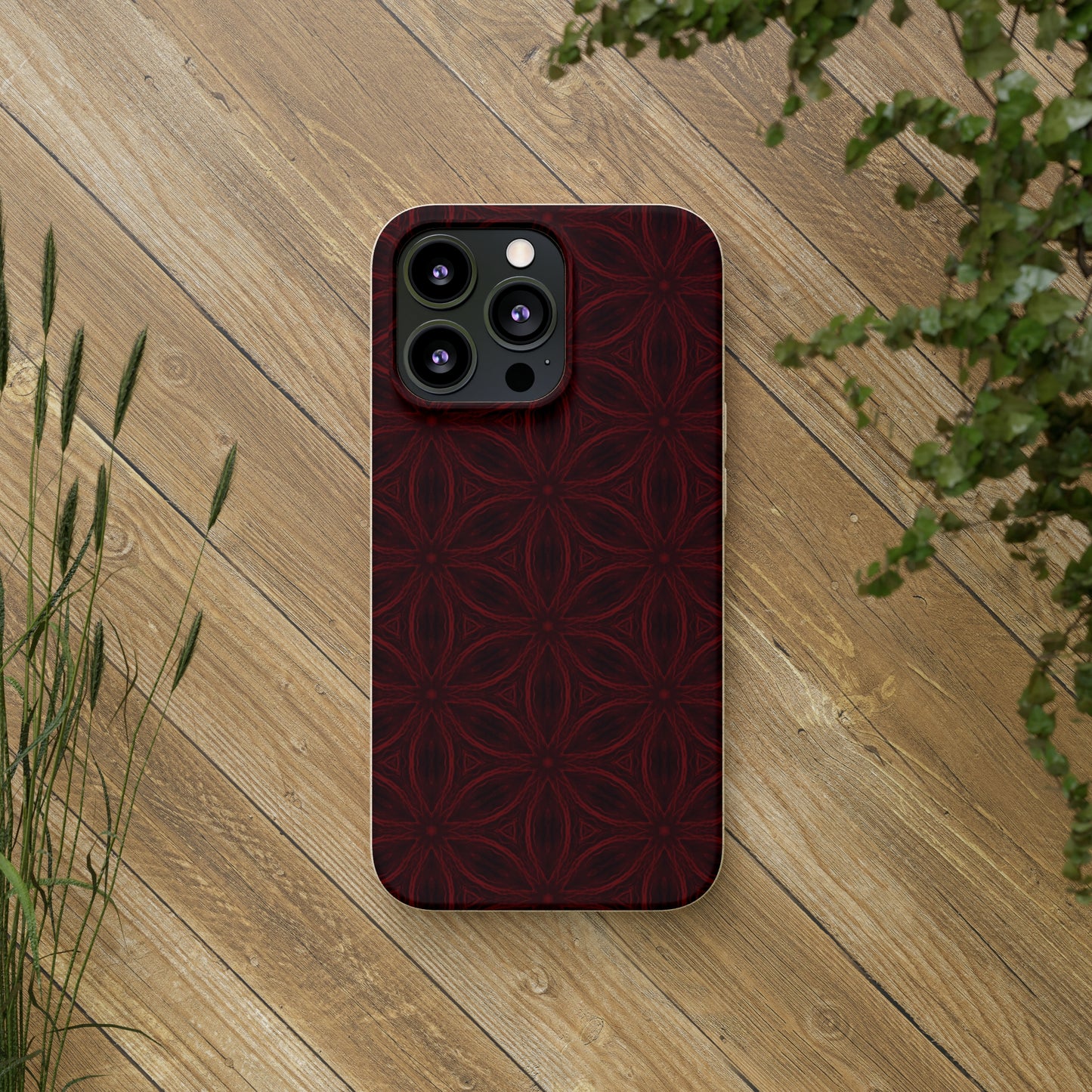 Deep Burgundy and Black Patterned Biodegradable Phone Case