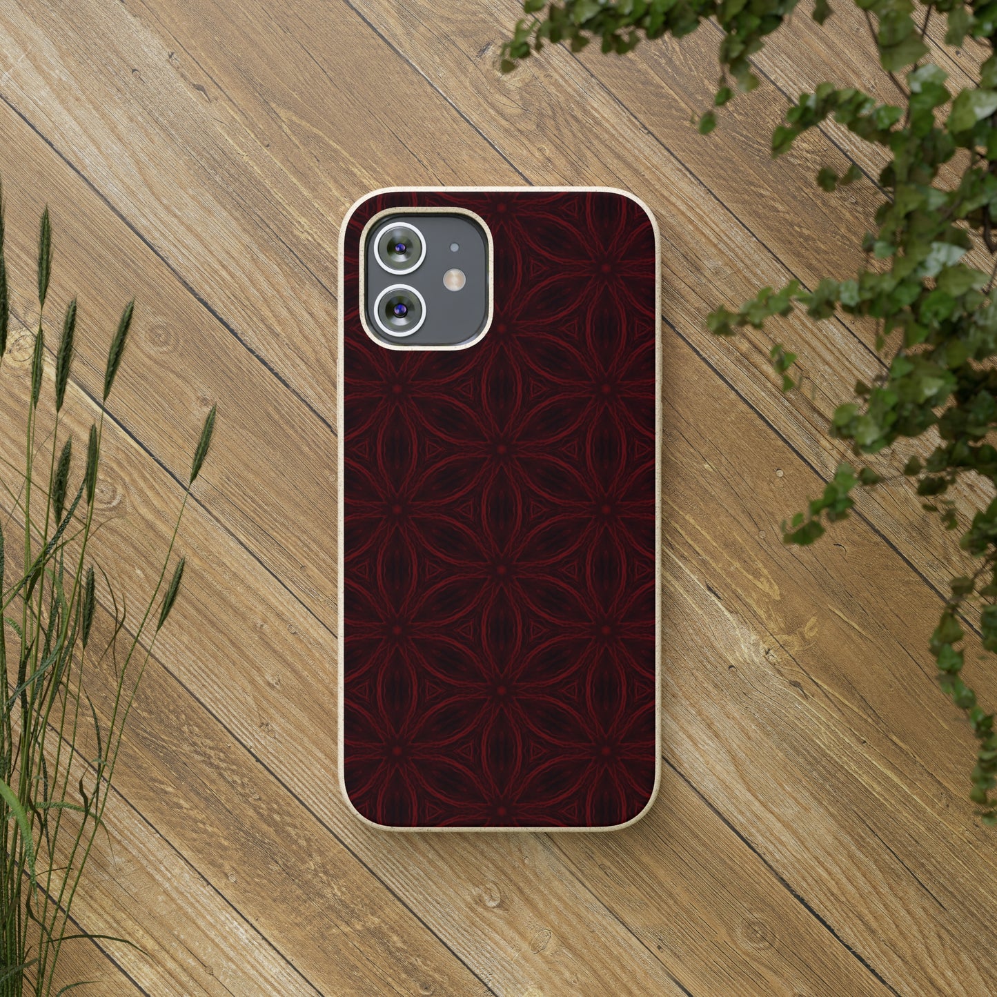 Deep Burgundy and Black Patterned Biodegradable Phone Case