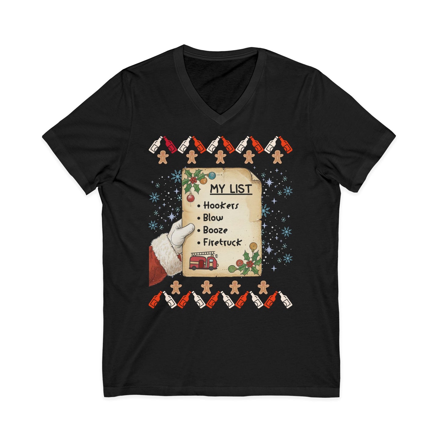 Crude Funny Santa Christmas List Ugly Sweater Style | Adult Holiday V-Neck Shirt