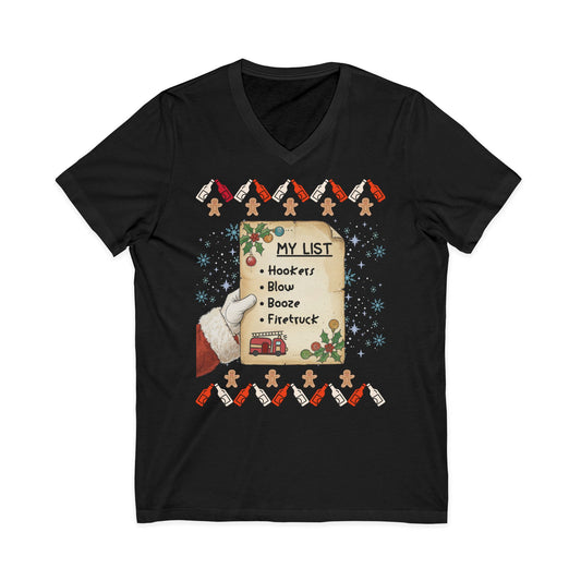 Crude Funny Santa Christmas List Ugly Sweater Style | Adult Holiday V-Neck Shirt