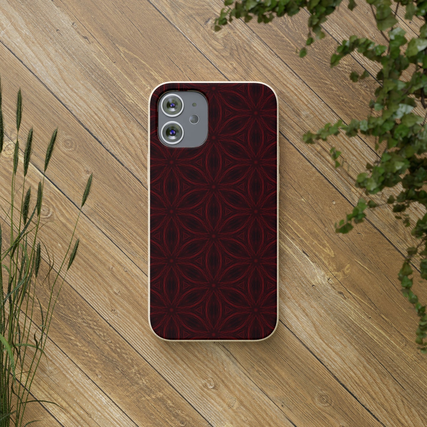 Deep Burgundy and Black Patterned Biodegradable Phone Case