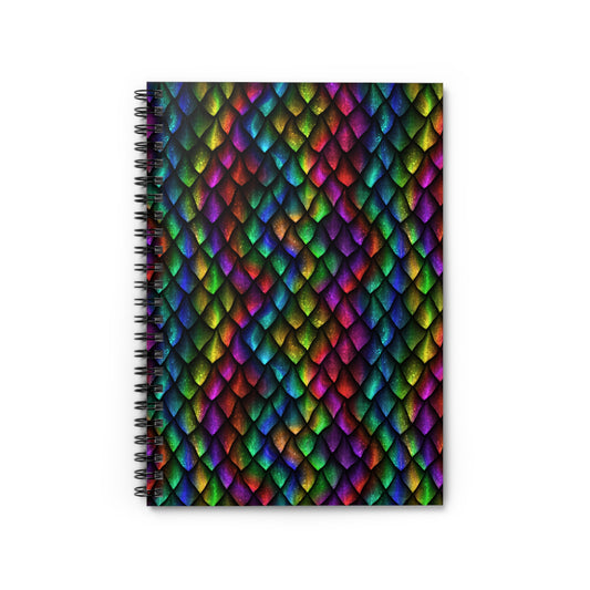 Dragon Scale Black Rainbow Colored Spiral Notebook - Ruled Line