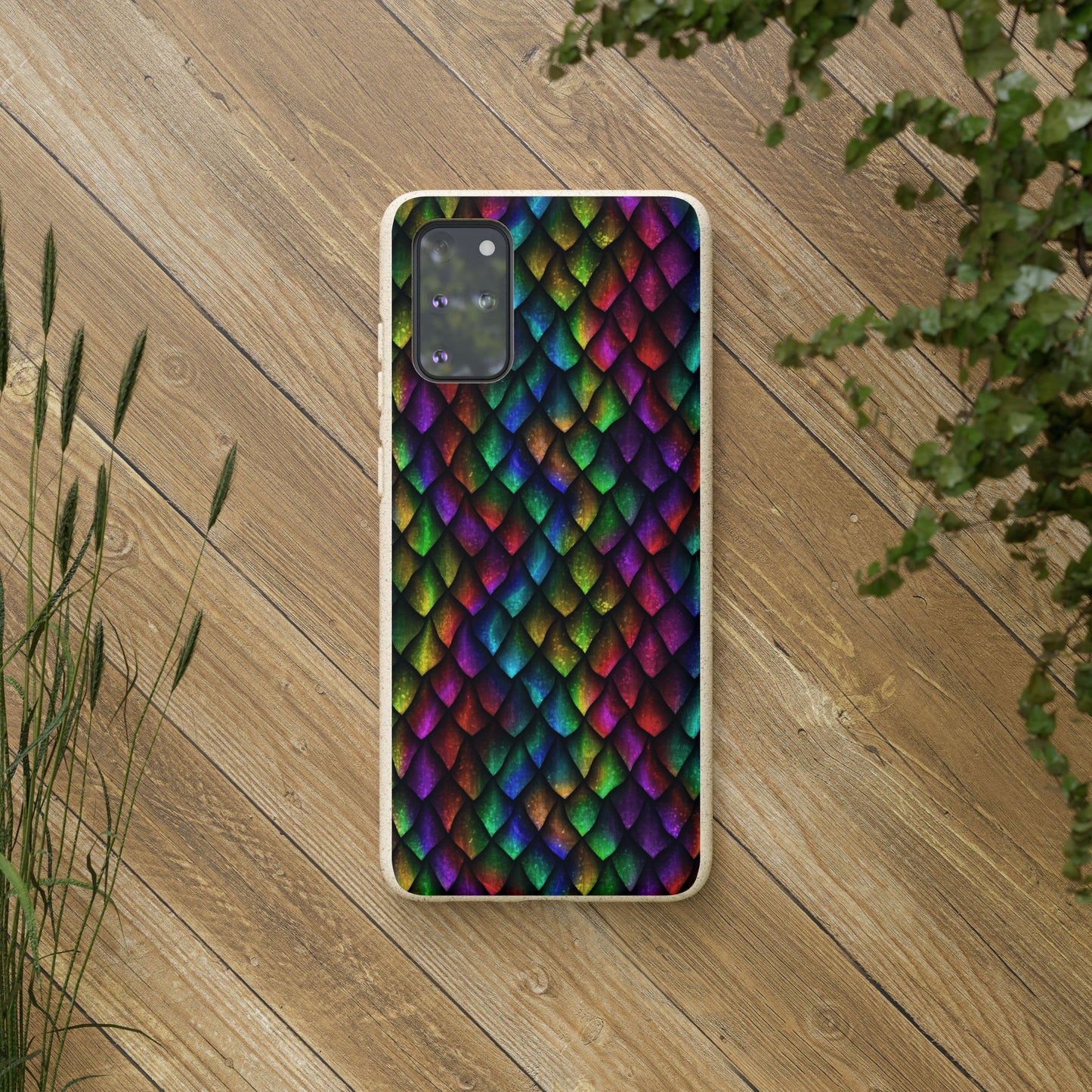 Biodegradable Dragon Scale Pattern Phone Case - Black Rainbow Colors | Eco-Friendly