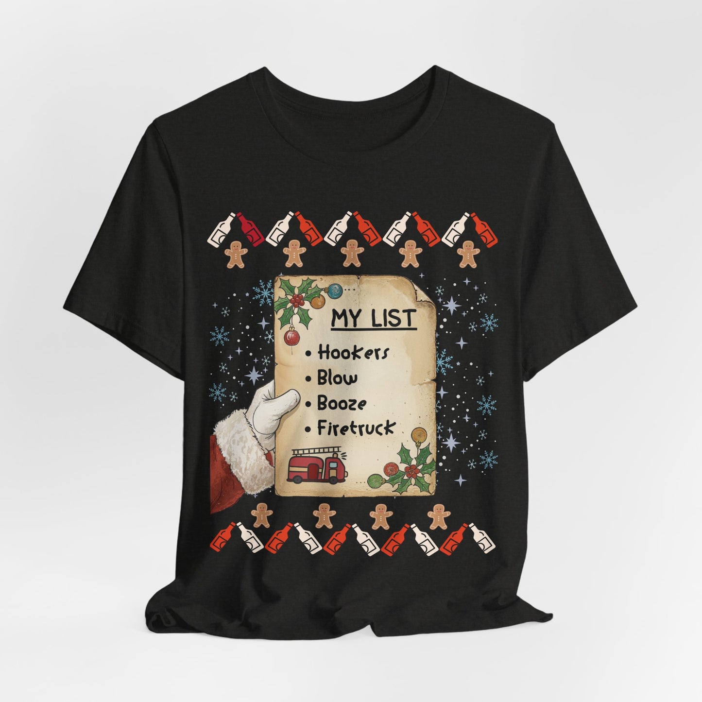 Crude Funny Santa Christmas List Ugly Sweater Style | Adult Holiday Humor Tee