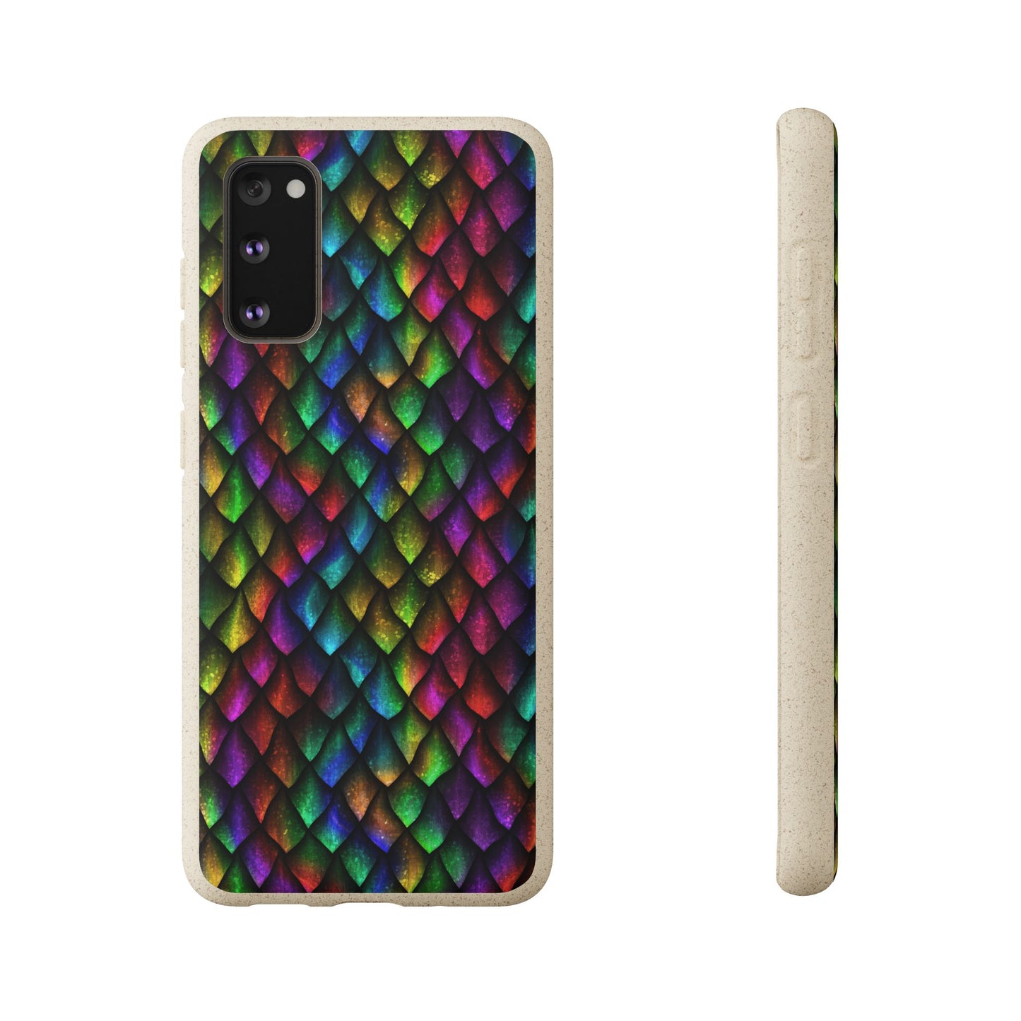 Biodegradable Dragon Scale Pattern Phone Case - Black Rainbow Colors | Eco-Friendly