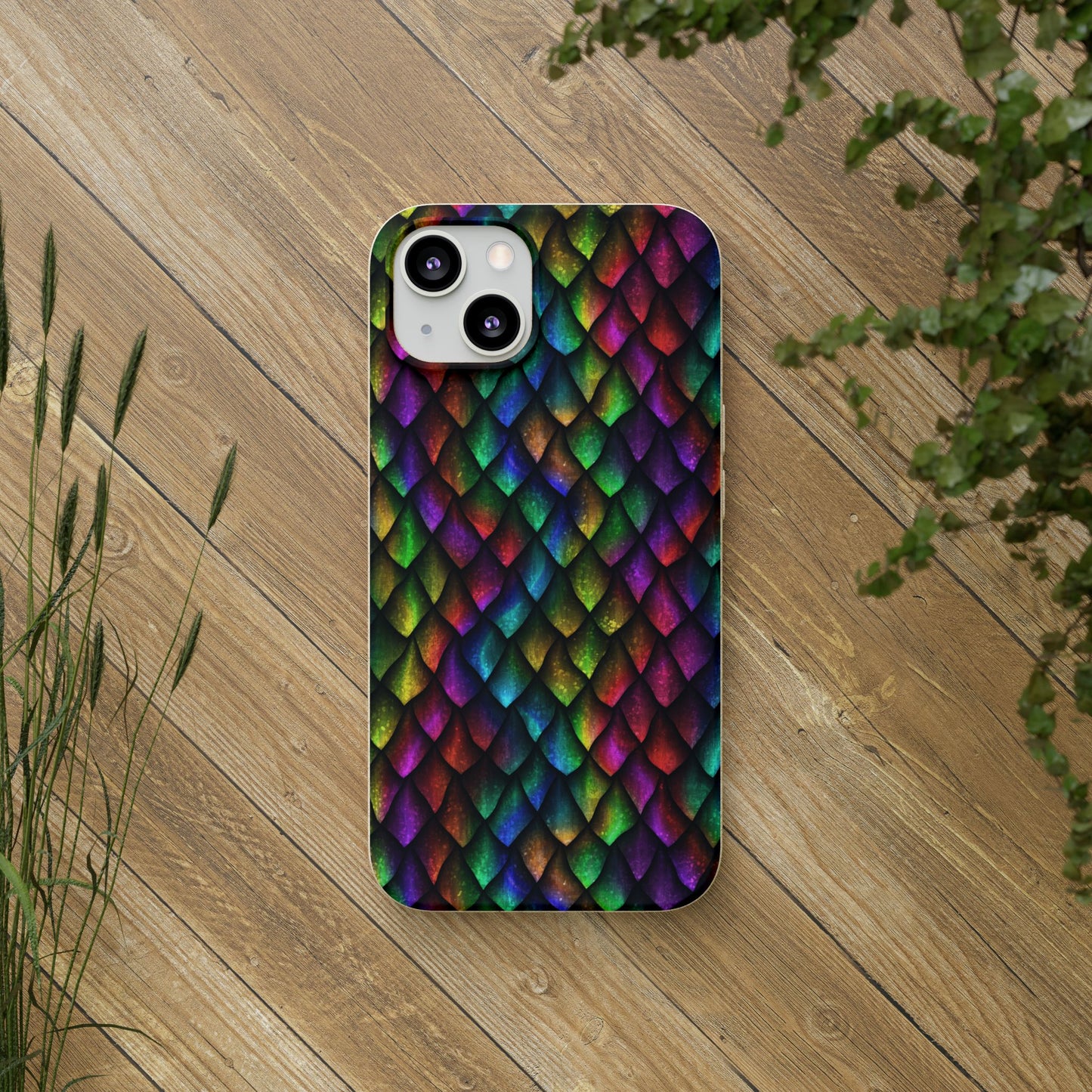 Biodegradable Dragon Scale Pattern Phone Case - Black Rainbow Colors | Eco-Friendly